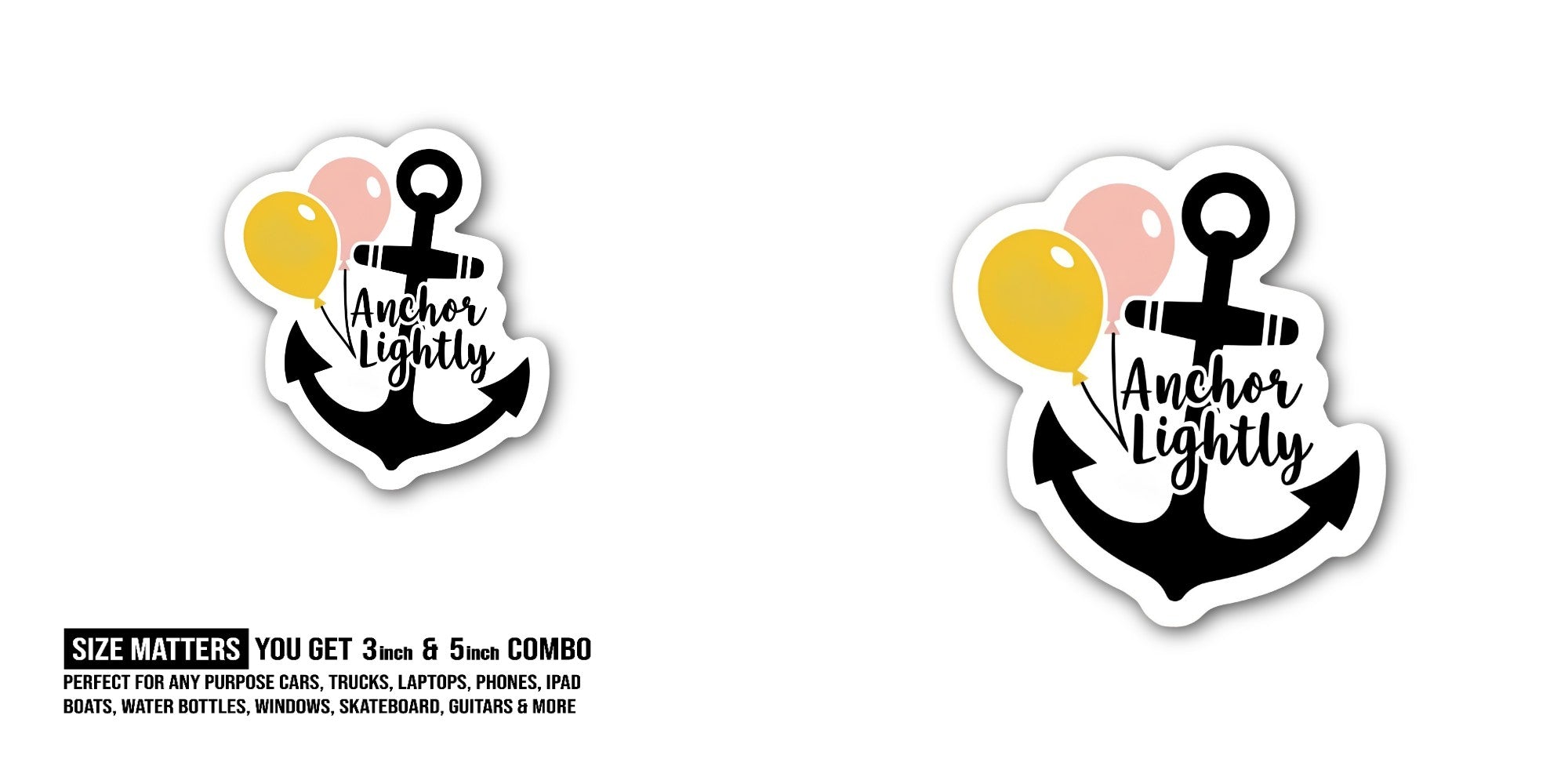 Anchor Lightly Sticker, Waterproof Vinyl Decal Sticker Indoor Or Outdoor 2 (Pieces) 3" and 5"
