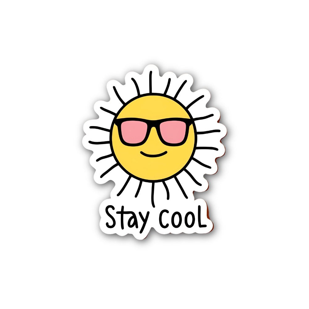 Stay Cool Funny Sun Sticker, Waterproof Vinyl Decal Sticker Indoor Or Outdoor 2 (Pieces) 3" and 5"