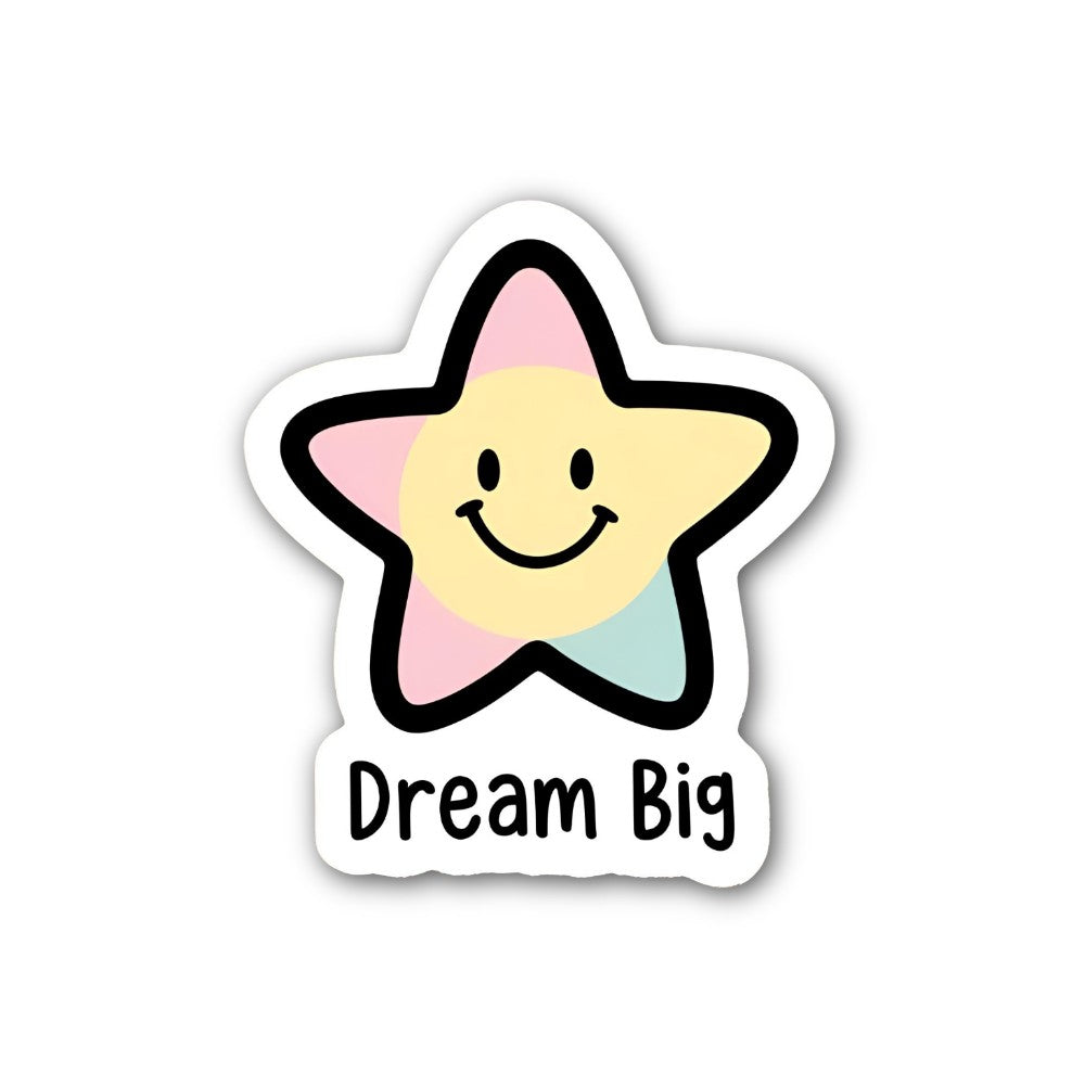 Dream Big With Colourful Star Sticker, Waterproof Vinyl Decal Sticker Indoor Or Outdoor 2 (Pieces) 3" and 5"
