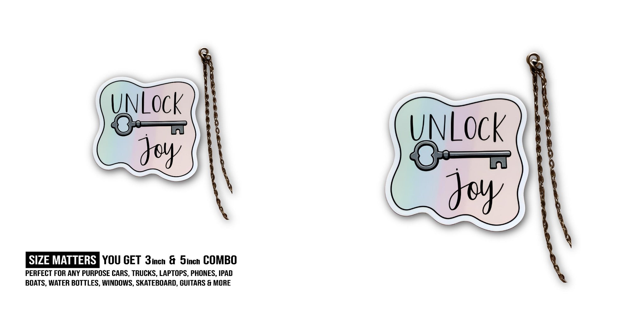 UNLOCK Joy Sticker, Waterproof Vinyl Decal Sticker Indoor Or Outdoor 2 (Pieces) 3" and 5"
