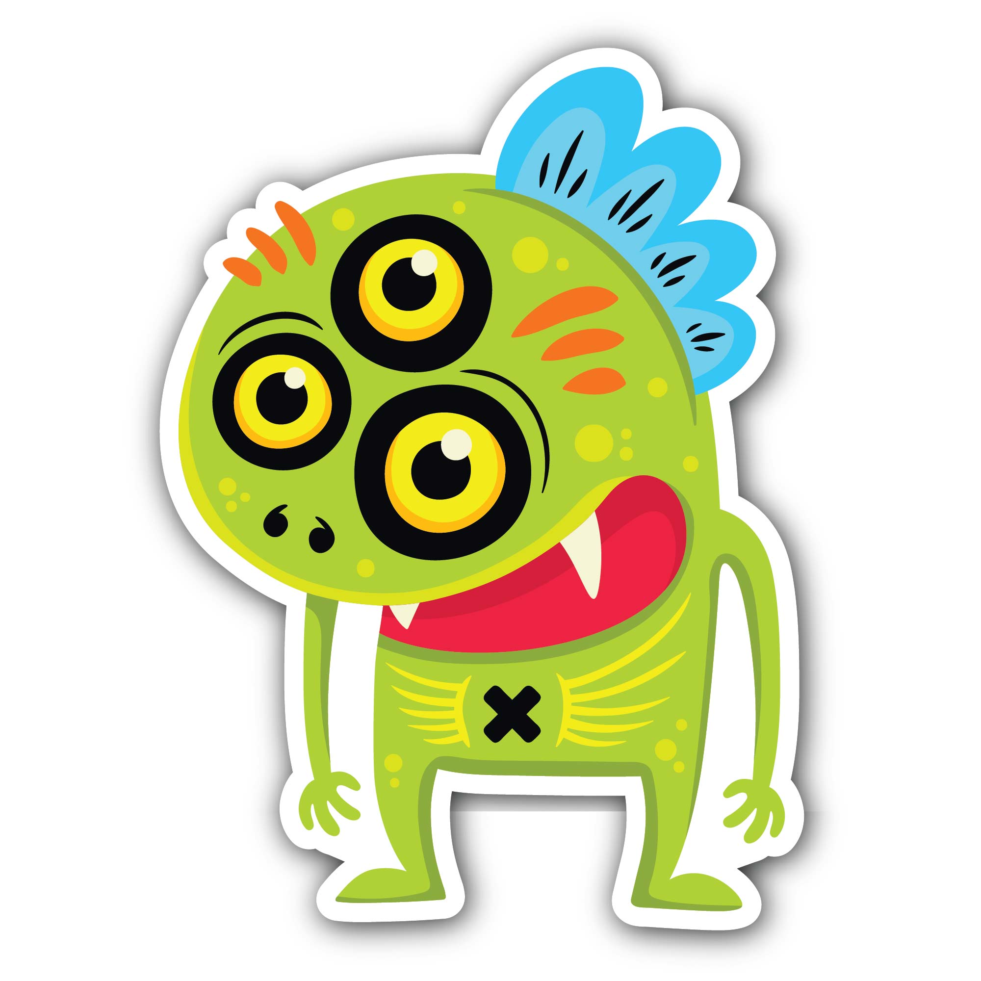 Green Color Monster Sticker, Waterproof Vinyl Decal Sticker Indoor Or Outdoor 2 (Pieces) 3" and 5"