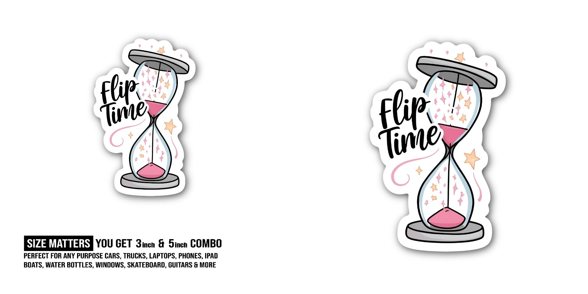 Flip Time Sticker, Waterproof Vinyl Decal Sticker Indoor Or Outdoor 2 (Pieces) 3" and 5"
