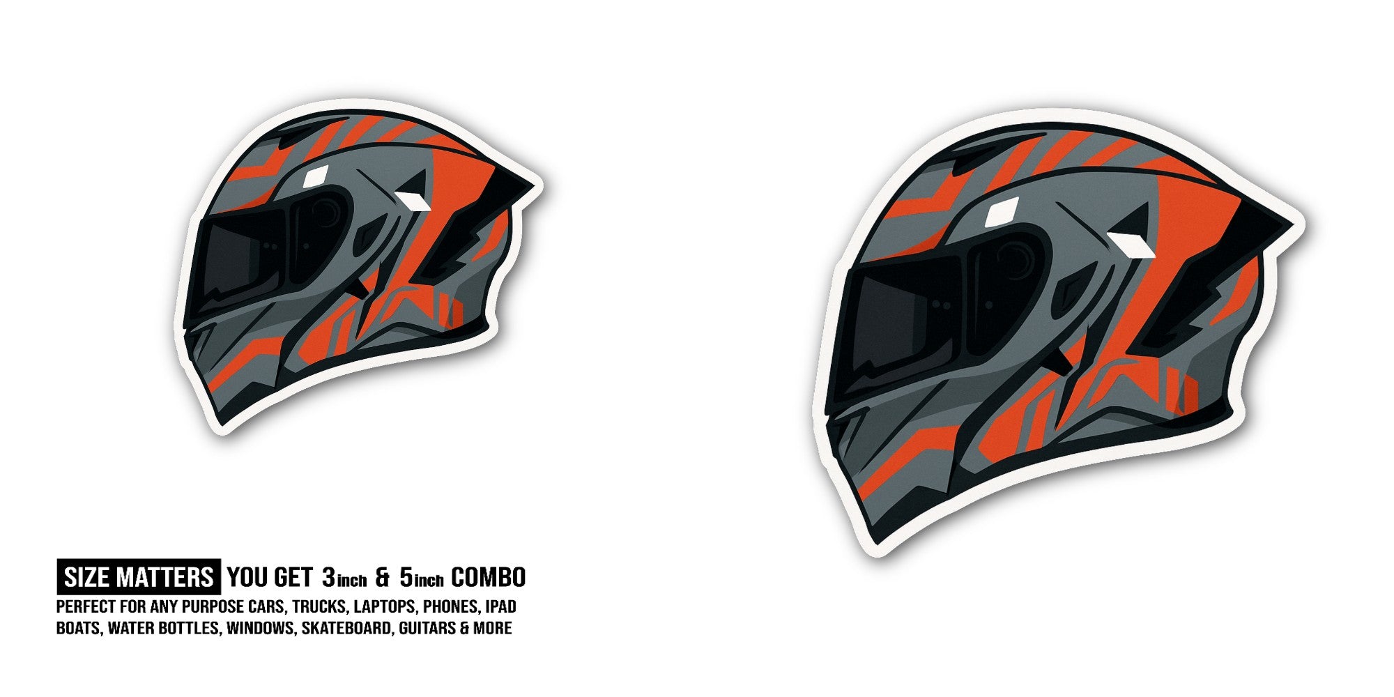 Racing helmet Sticker, Waterproof Vinyl Decal Sticker Indoor Or Outdoor 2 (Pieces) 3" and 5"