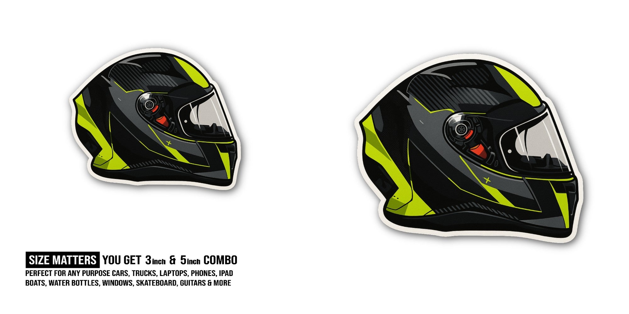 Green & Black Motorcycle Helmet Sticker, Waterproof Vinyl Decal Sticker Indoor Or Outdoor 2 (Pieces) 3" and 5"