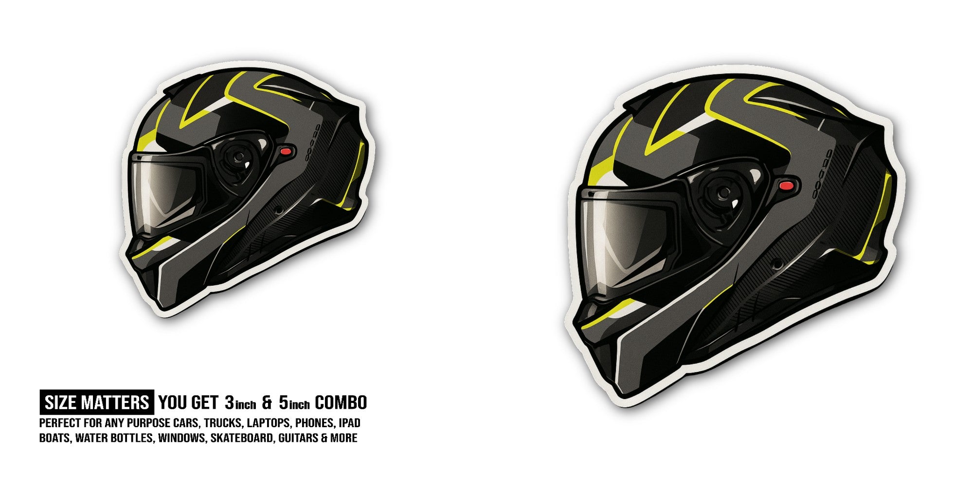 Yellow & Black Motorcycle Helmet Sticker, Waterproof Vinyl Decal Sticker Indoor Or Outdoor 2 (Pieces) 3" and 5"