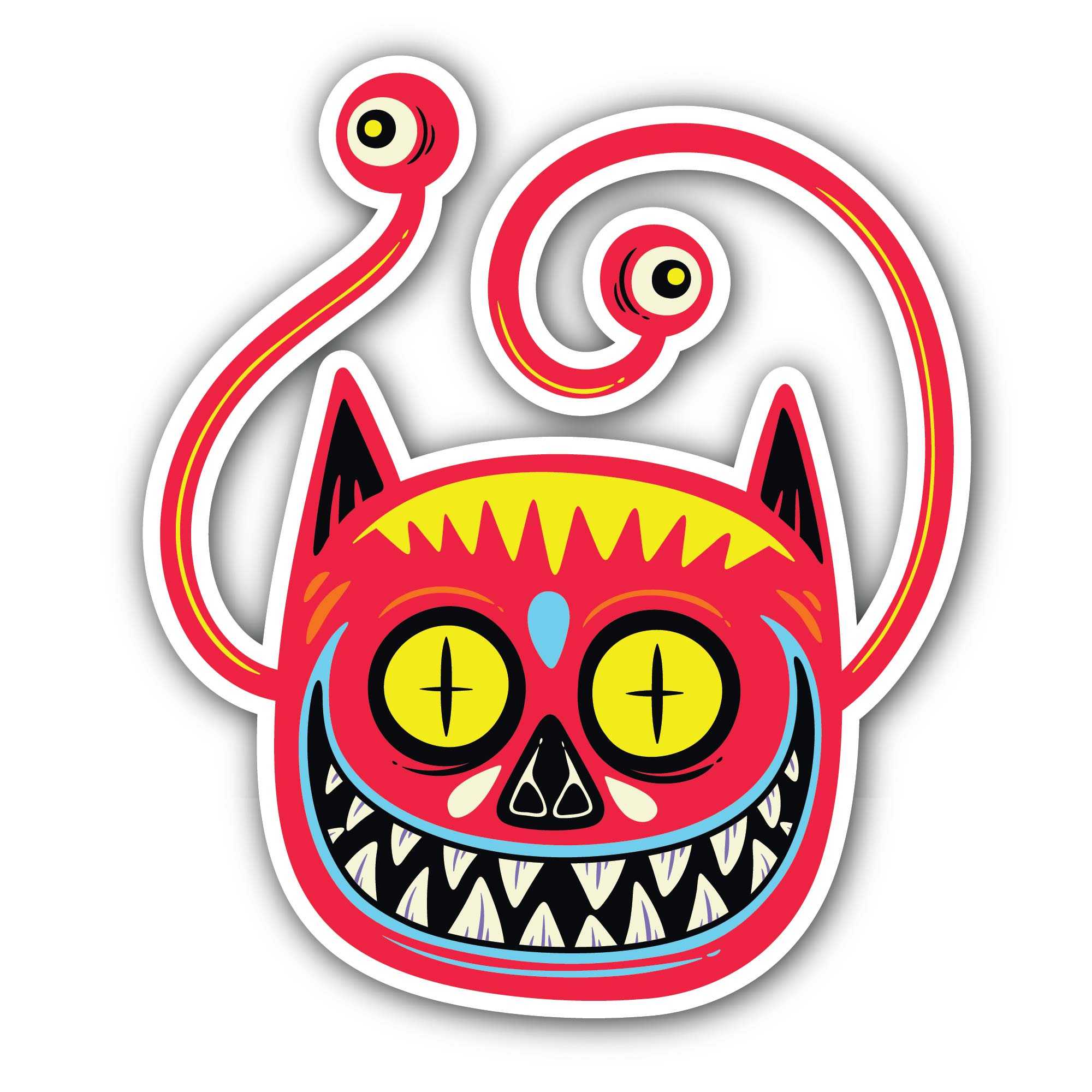 Red Monster Sticker, Waterproof Vinyl Decal Sticker Indoor Or Outdoor 2 (Pieces) 3" and 5"