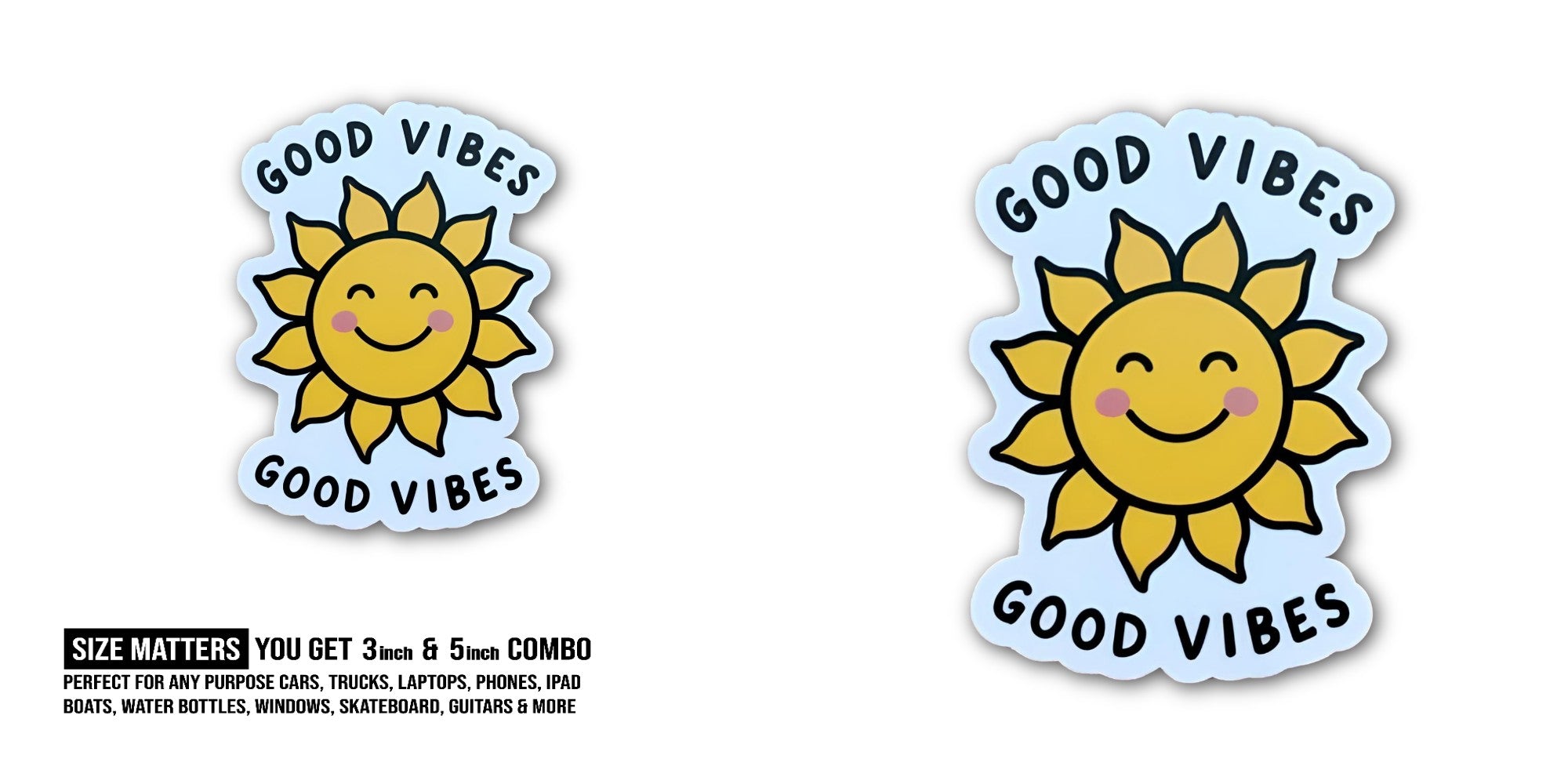 GOOD @ VIBES Sticker, Waterproof Vinyl Decal Sticker Indoor Or Outdoor 2 (Pieces) 3" and 5"