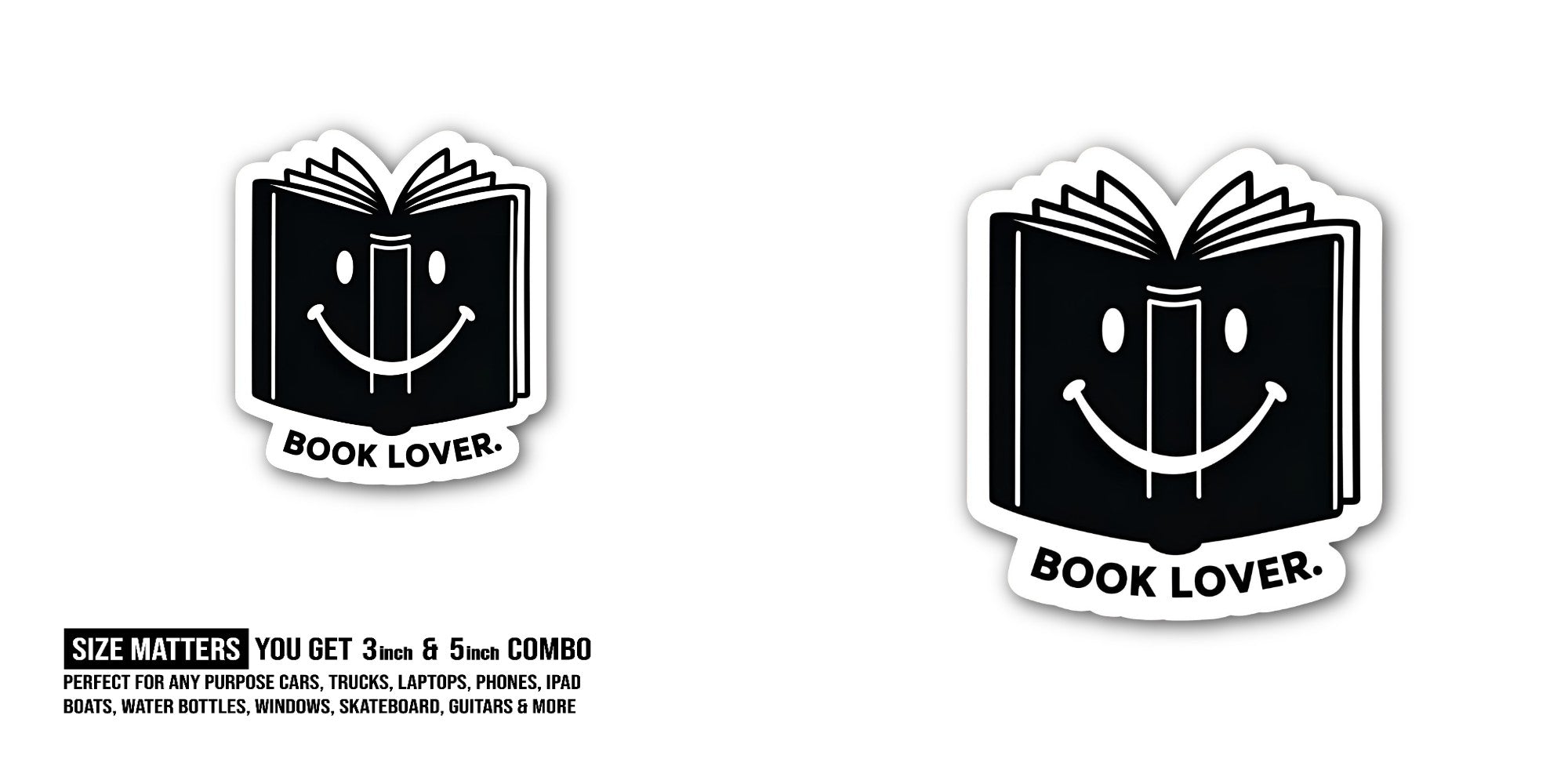 BOOK LOVER Sticker, Waterproof Vinyl Decal Sticker Indoor Or Outdoor 2 (Pieces) 3" and 5"
