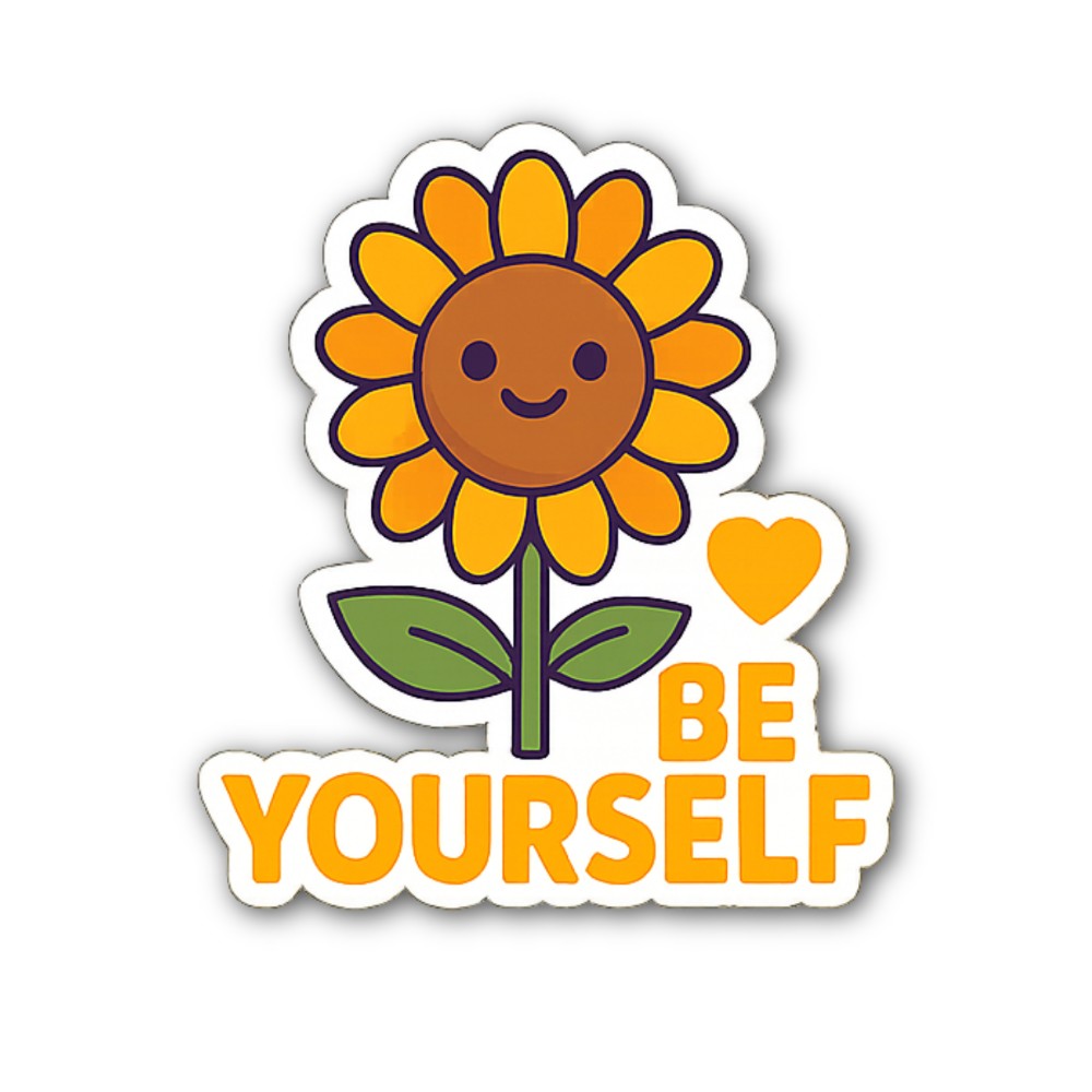 BE YOURSELF @ SUN FLOWER Sticker, Waterproof Vinyl Decal Sticker Indoor Or Outdoor 2 (Pieces) 3" and 5"
