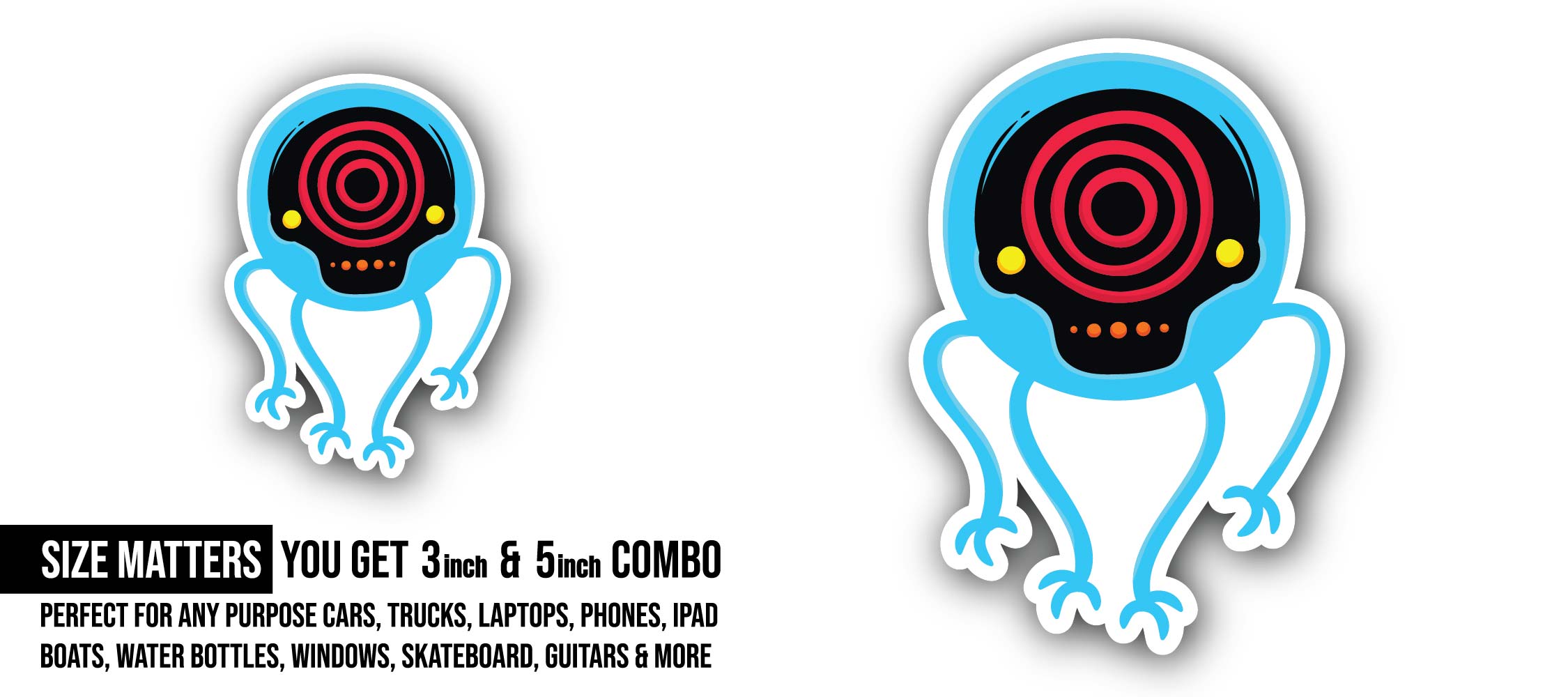 Monster Sticker, Waterproof Vinyl Decal Sticker Indoor Or Outdoor 2 (Pieces) 3" and 5"