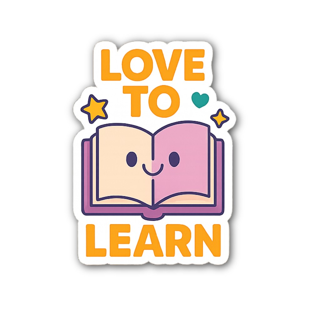 Love to Learn Sticker, Waterproof Vinyl Decal Sticker Indoor Or Outdoor 2 (Pieces) 3" and 5"