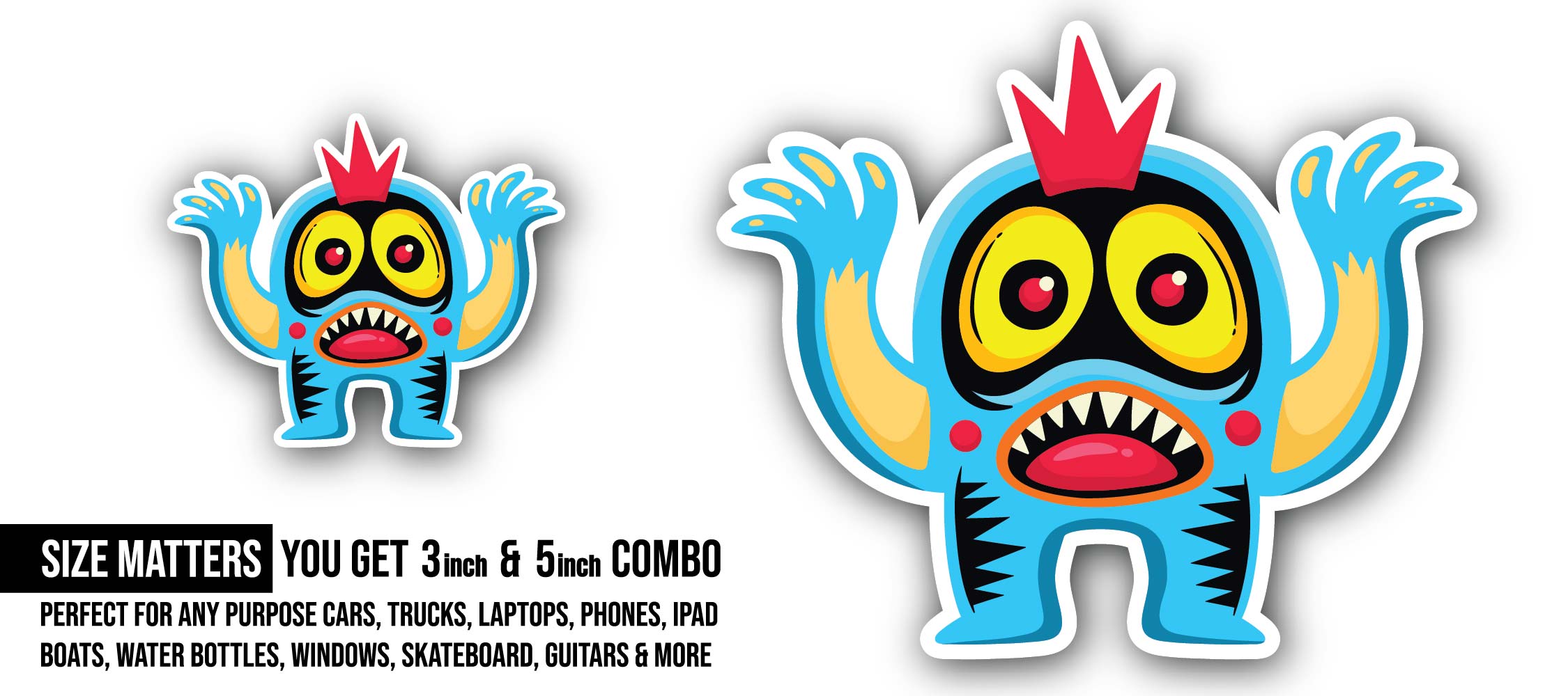 Pink Crown and Monster Sticker, Waterproof Vinyl Decal Sticker Indoor Or Outdoor 2 (Pieces) 3" and 5"