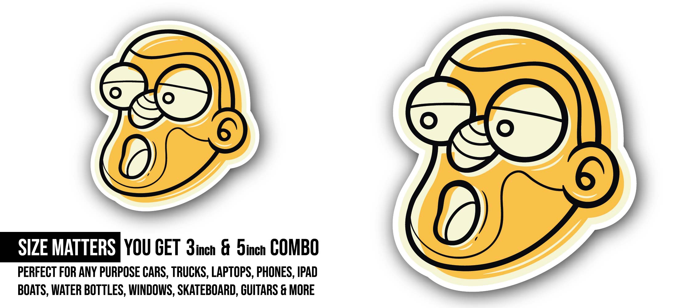 Big Eyes on Man's face Sticker, Waterproof Vinyl Decal Sticker Indoor Or Outdoor 2 (Pieces) 3" and 5"