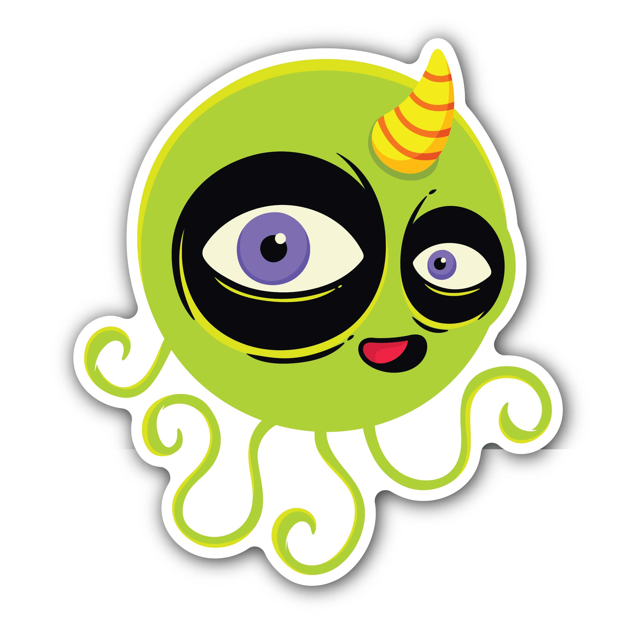 Green Octopus Sticker, Waterproof Vinyl Decal Sticker Indoor Or Outdoor 2 (Pieces) 3" and 5"