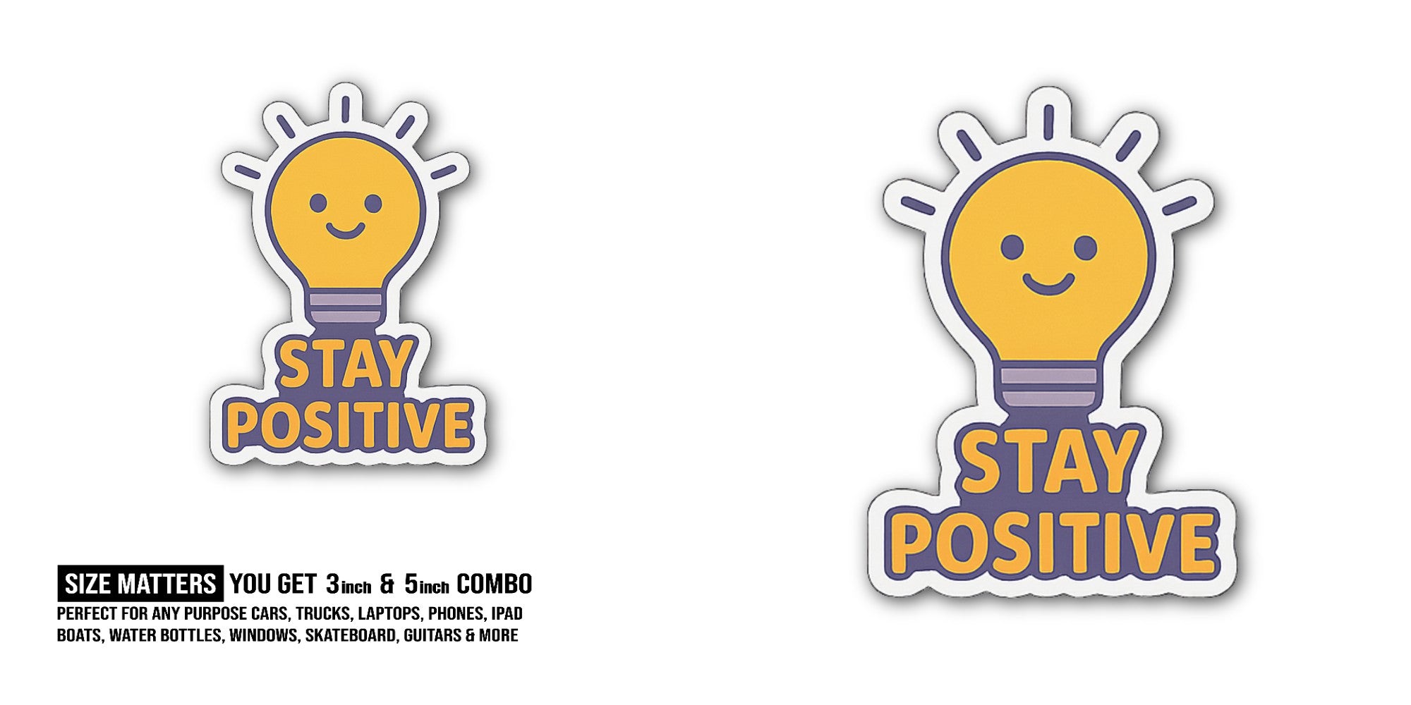 Positive Vibes Lightbulb Sticker, Waterproof Vinyl Decal Sticker Indoor Or Outdoor 2 (Pieces) 3" and 5"