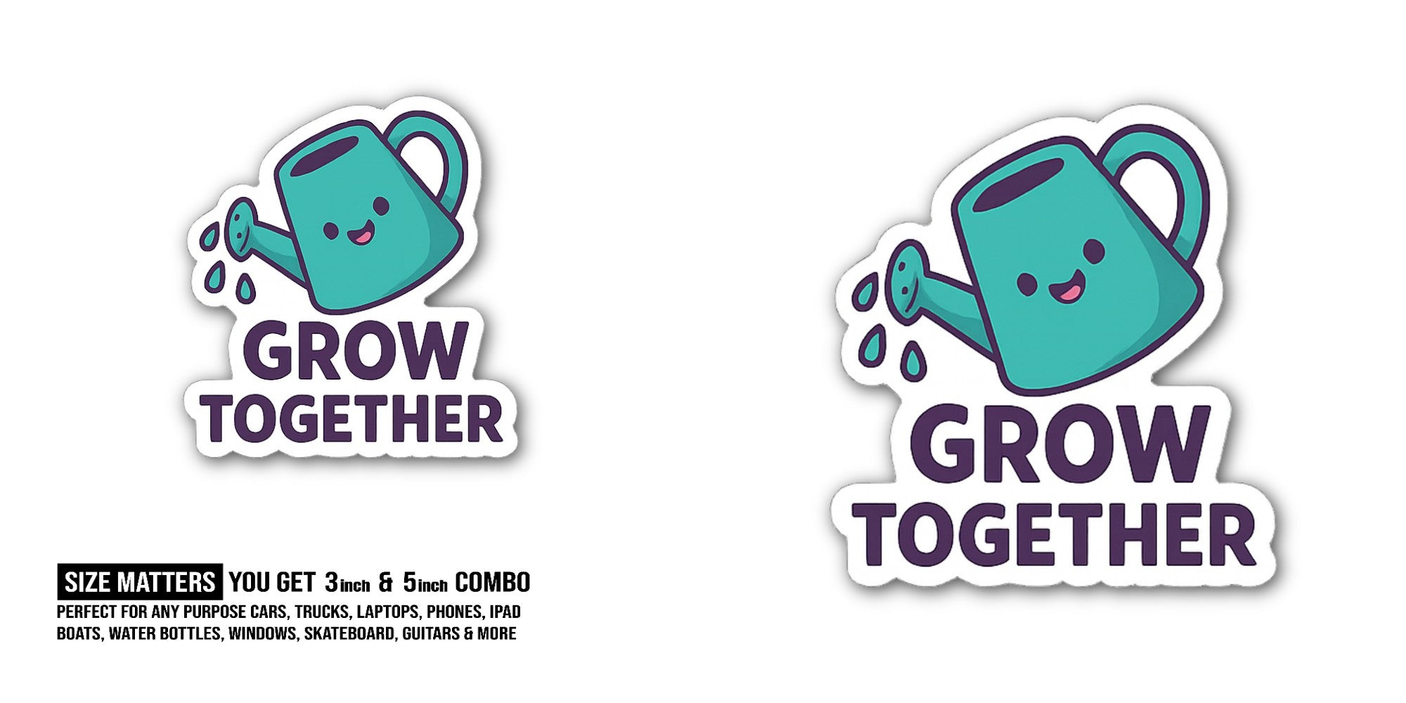 Grow Together Sticker, Waterproof Vinyl Decal Sticker Indoor Or Outdoor 2 (Pieces) 3" and 5"