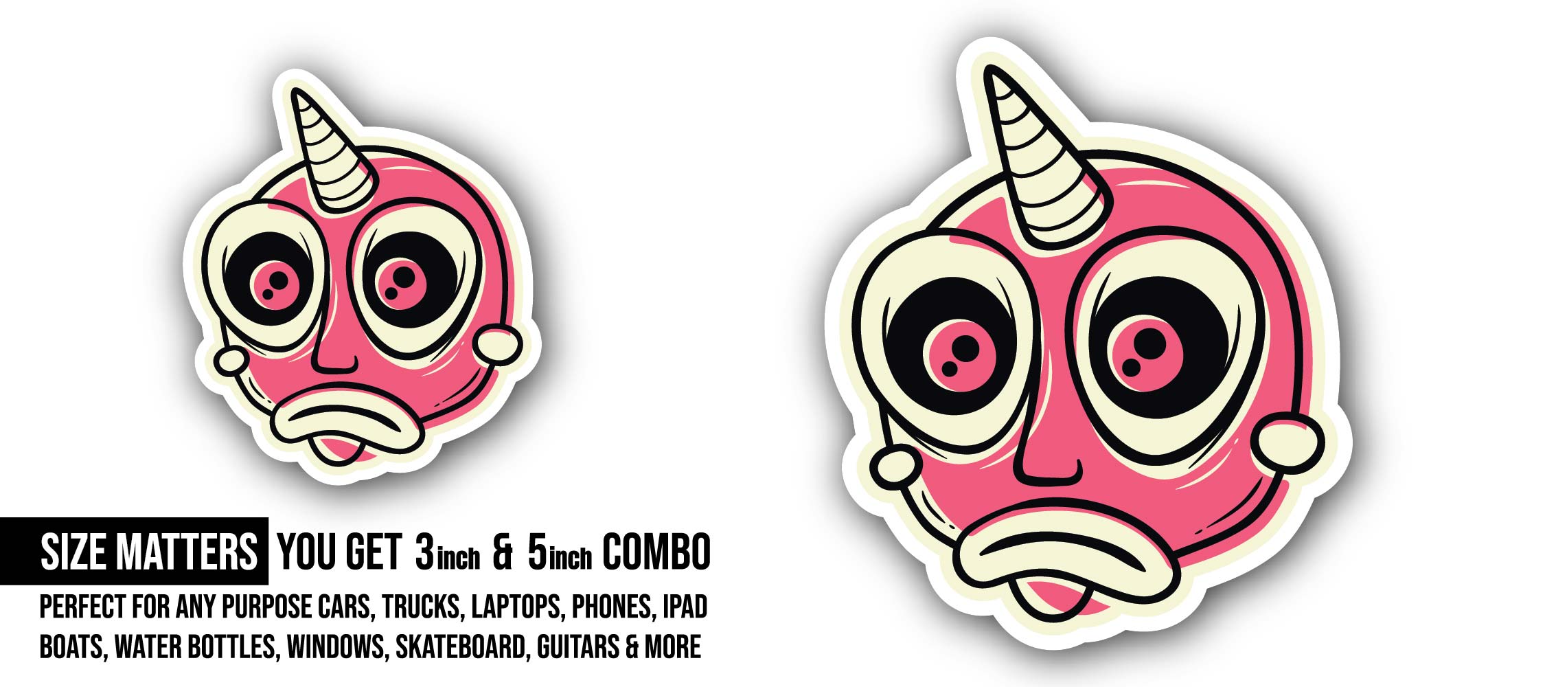 Cartoon Monster Sticker, Waterproof Vinyl Decal Sticker Indoor Or Outdoor 2 (Pieces) 3" and 5"