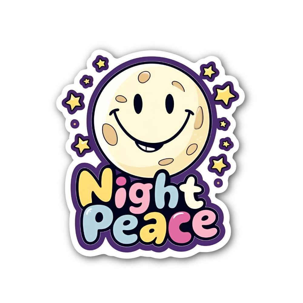 Night Peace MOON Sticker, Waterproof Vinyl Decal Sticker Indoor Or Outdoor 2 (Pieces) 3" and 5"