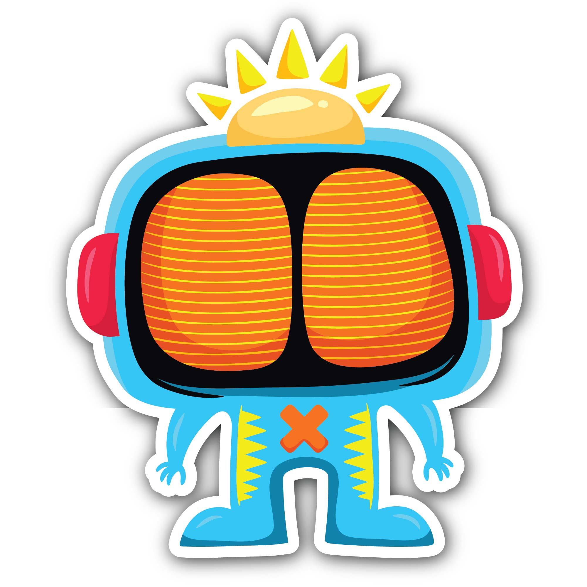 Robot with Blue Face Sticker, Waterproof Vinyl Decal Sticker Indoor Or Outdoor 2 (Pieces) 3" and 5"