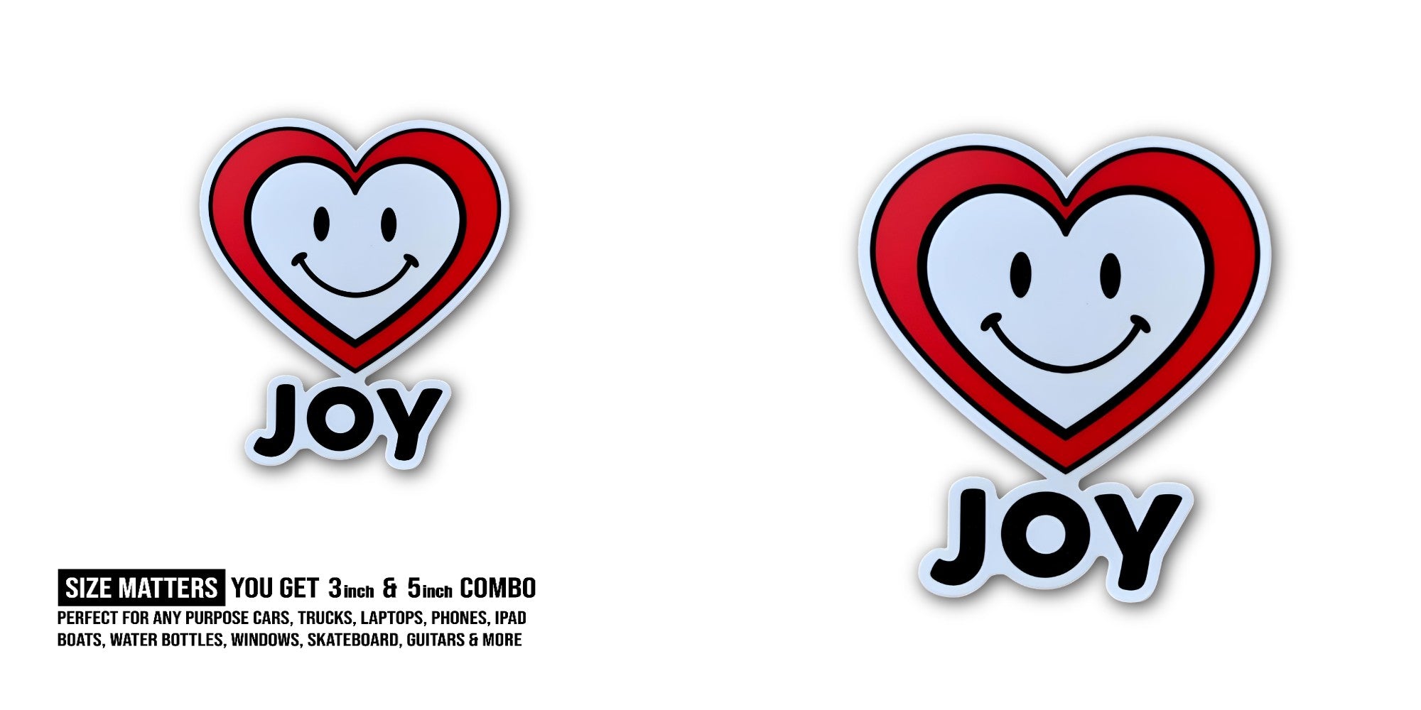 Joy & Blue Color Heart Sticker, Waterproof Vinyl Decal Sticker Indoor Or Outdoor 2 (Pieces) 3" and 5"