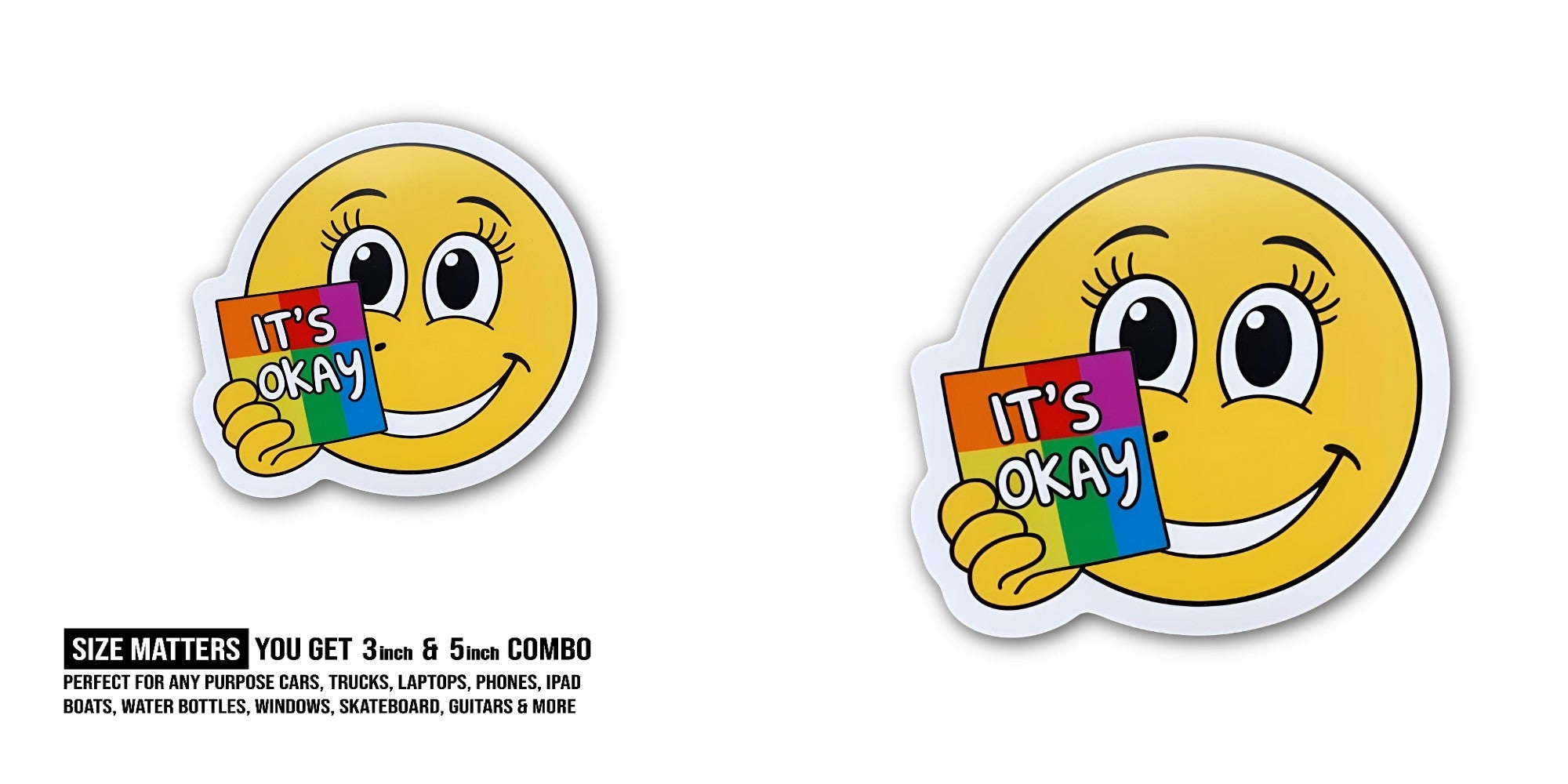 IT'S OKAY & MOON Sticker, Waterproof Vinyl Decal Sticker Indoor Or Outdoor 2 (Pieces) 3" and 5"