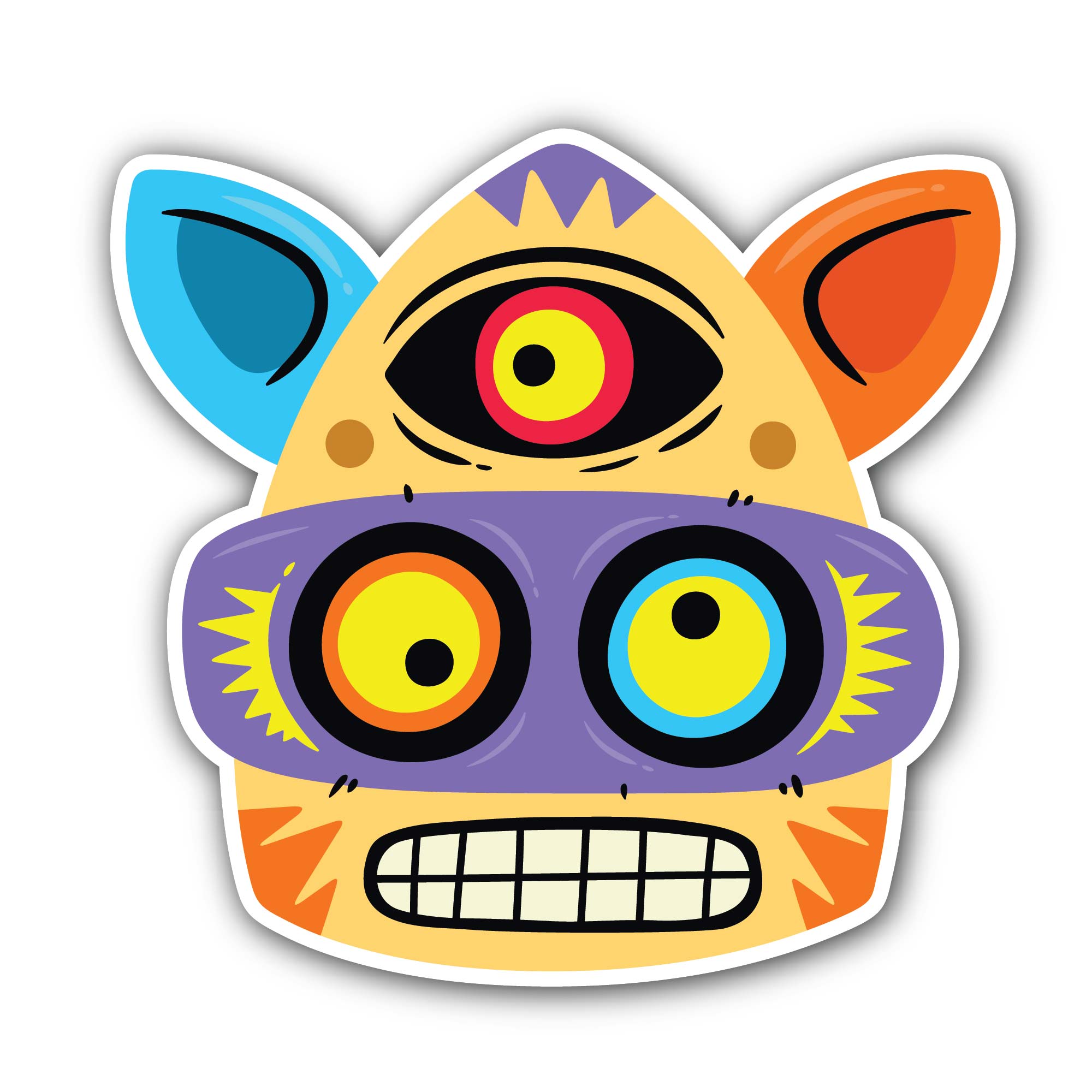 The Monster with Three Eyes Sticker, Waterproof Vinyl Decal Sticker Indoor Or Outdoor 2 (Pieces) 3" and 5"