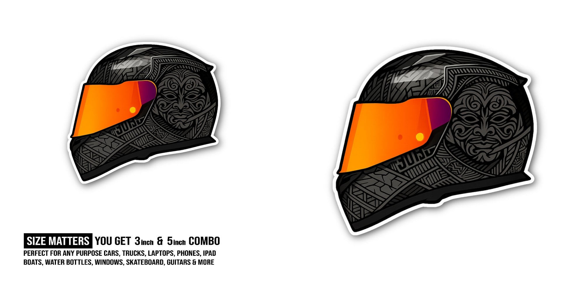 Black Orange Helmet Sticker, Waterproof Vinyl Decal Sticker Indoor Or Outdoor 2 (Pieces) 3" and 5"