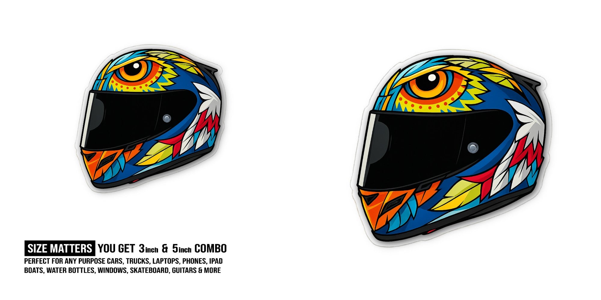 Colourful Cobra Helmet Sticker, Waterproof Vinyl Decal Sticker Indoor Or Outdoor 2 (Pieces) 3" and 5"