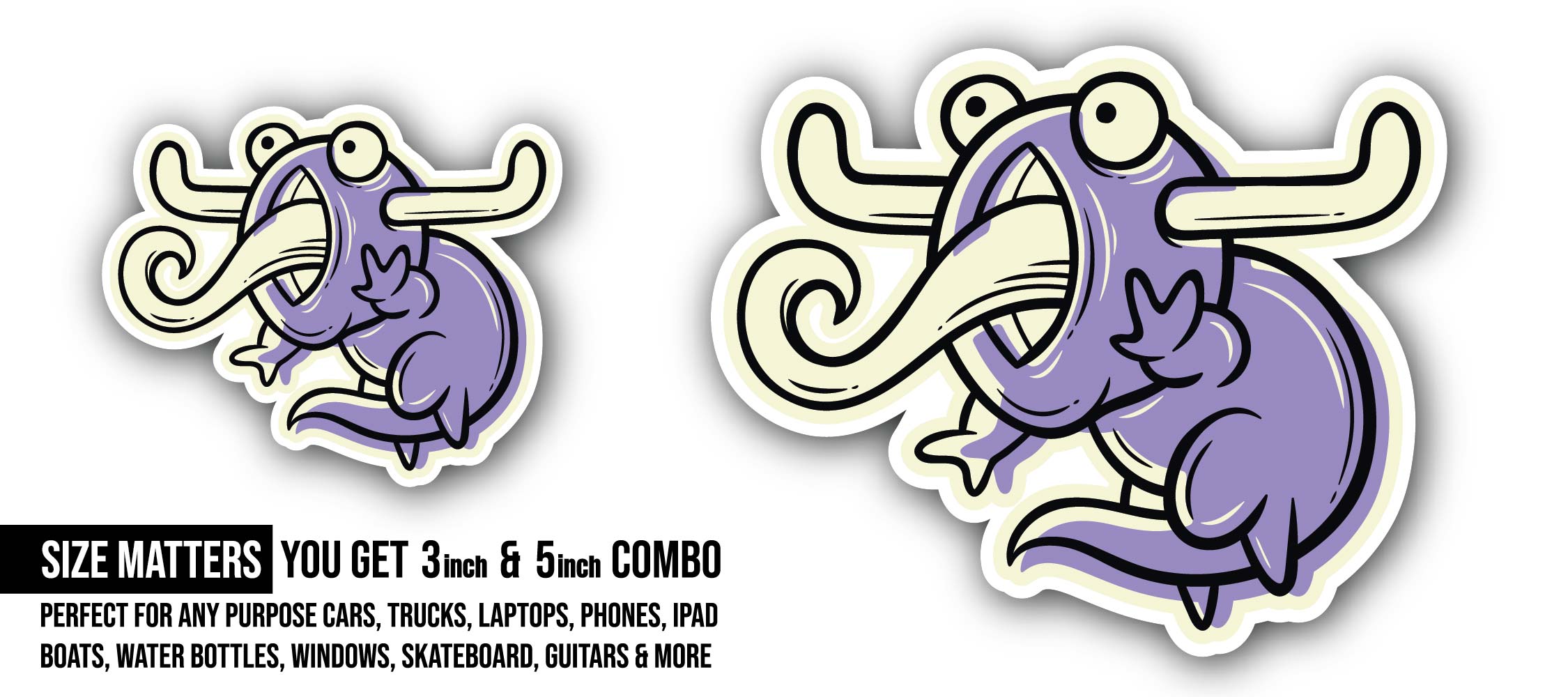 Purple Color Cute Monster Sticker, Waterproof Vinyl Decal Sticker Indoor Or Outdoor 2 (Pieces) 3" and 5"