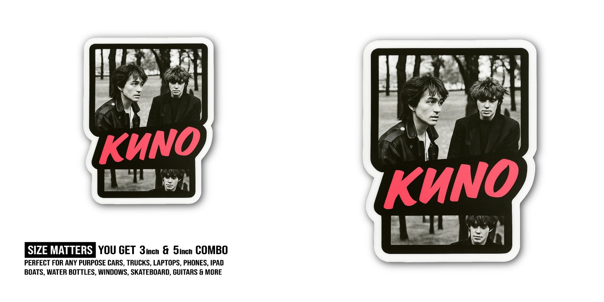 KUNO Band Sticker, Waterproof Vinyl Decal Sticker Indoor Or Outdoor 2 (Pieces) 3" and 5"