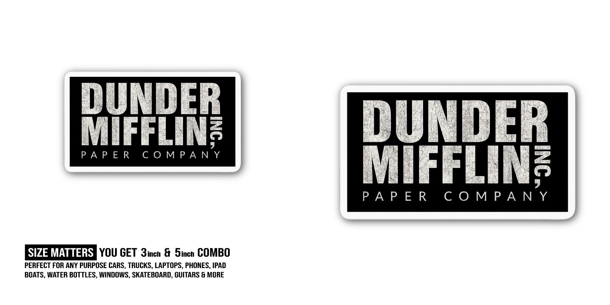 DUNDER MIFFLIN PAPER COMPANY Sticker, Waterproof Vinyl Decal Sticker Indoor Or Outdoor 2 (Pieces) 3" and 5"