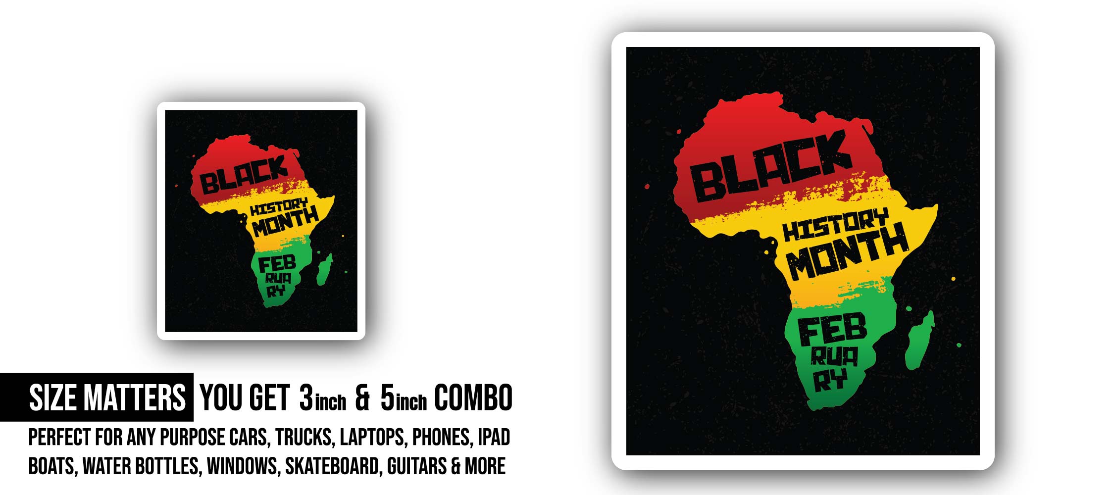 February Month Celebration Sticker, Waterproof Vinyl Decal Sticker Indoor Or Outdoor 2 (Pieces) 3" and 5"