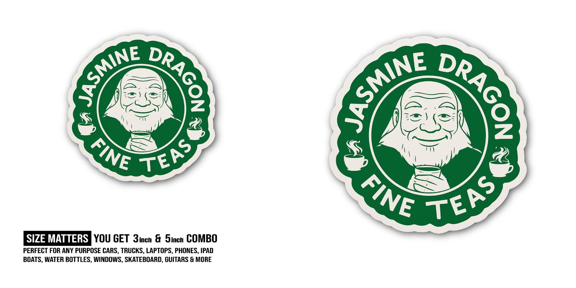 The Jasmine Dragon Fine Teas Sticker, Waterproof Vinyl Decal Sticker Indoor Or Outdoor 2 (Pieces) 3" and 5"