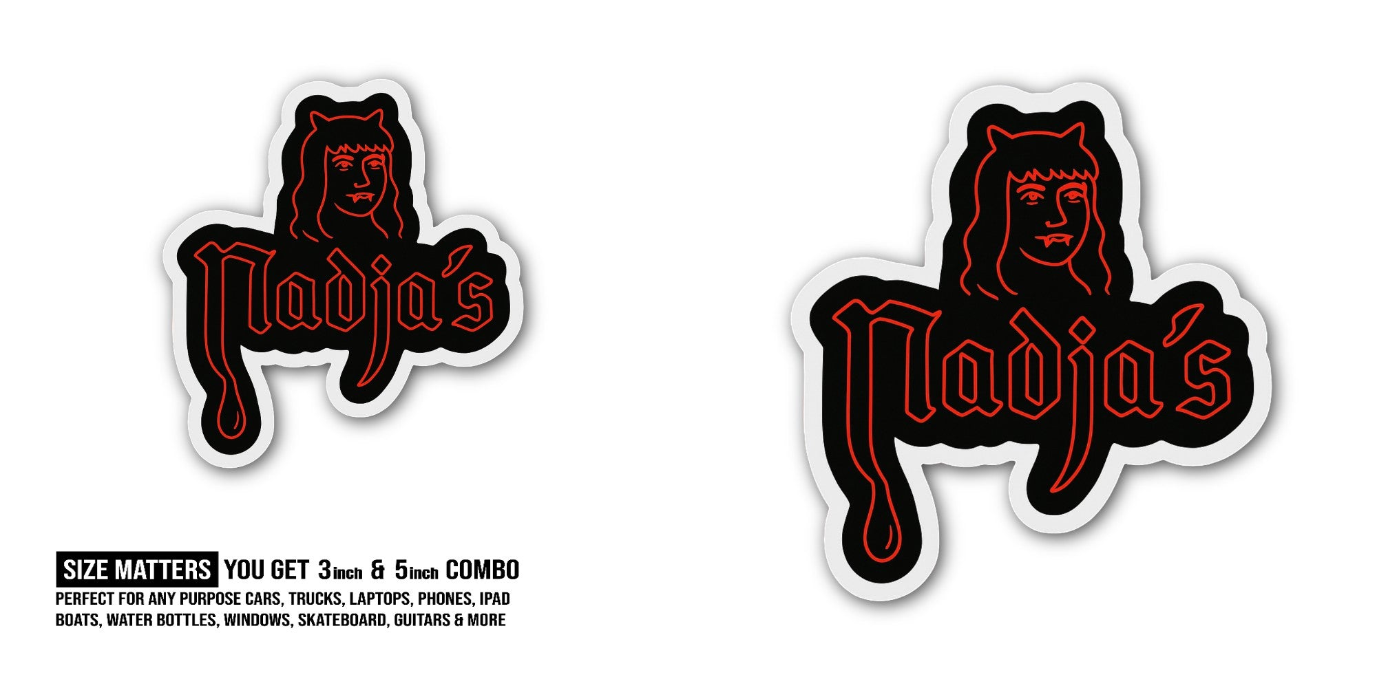 Nadja's Sticker, Waterproof Vinyl Decal Sticker Indoor Or Outdoor 2 (Pieces) 3" and 5"