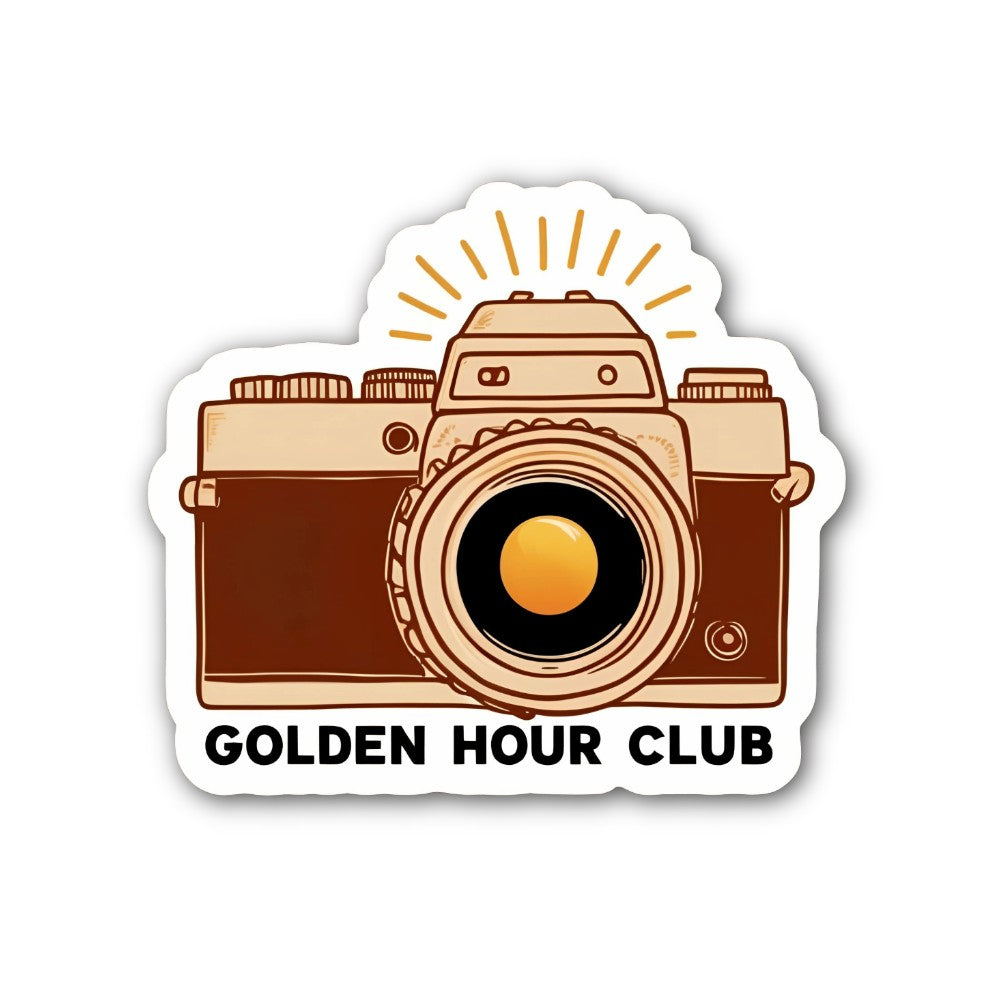 Golden Hour Club Camera Sticker, Waterproof Vinyl Decal Sticker Indoor Or Outdoor 2 (Pieces) 3" and 5"