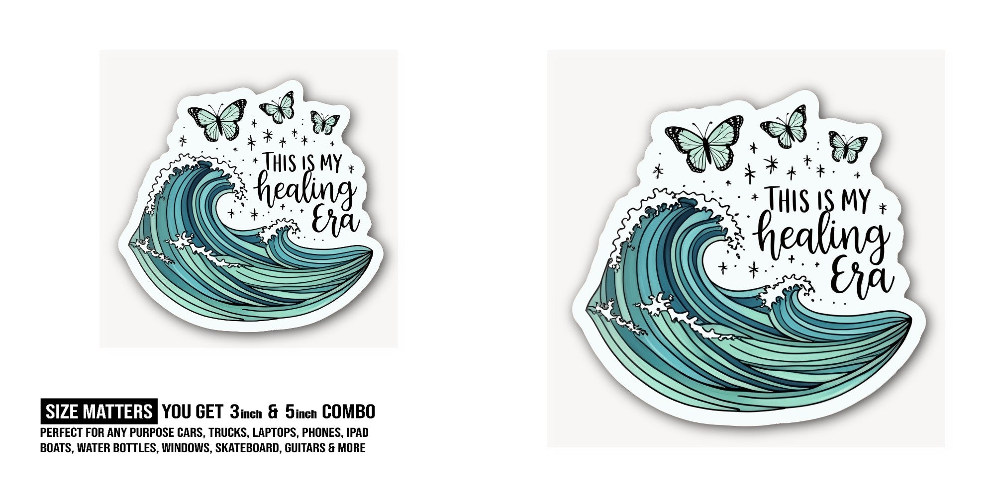 Healing Era Wave Sticker, Waterproof Vinyl Decal Sticker Indoor Or Outdoor 2 (Pieces) 3" and 5"