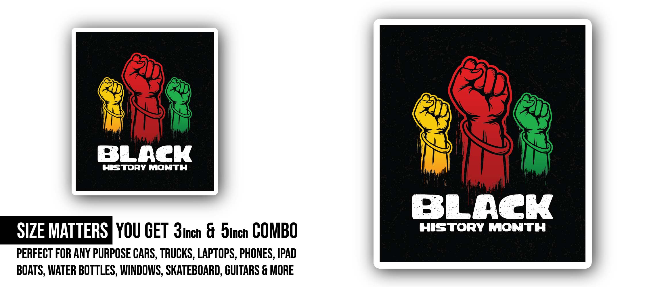Black History Month Background Sticker, Waterproof Vinyl Decal Sticker Indoor Or Outdoor 2 (Pieces) 3" and 5"