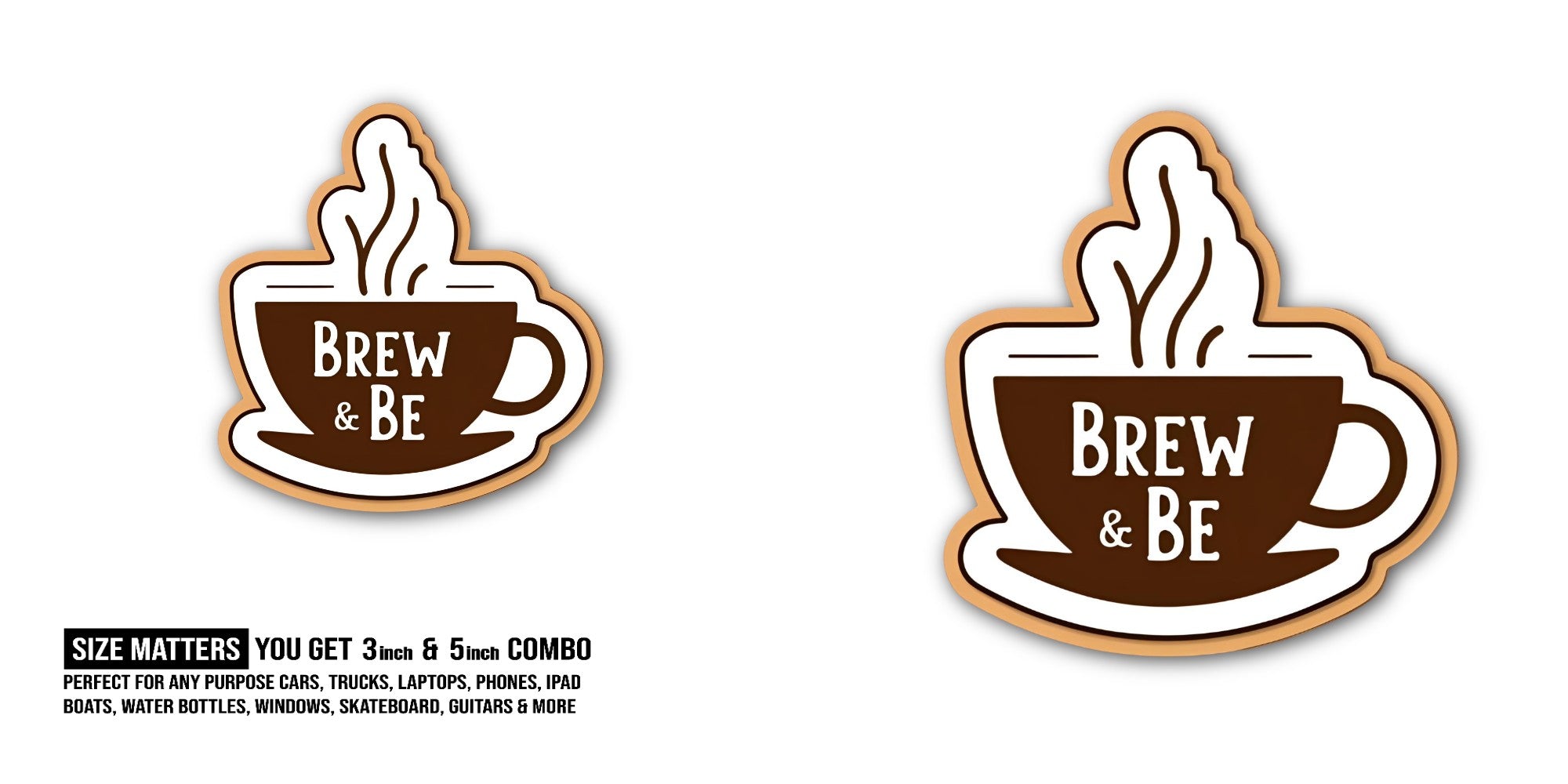 Brew & Bean logo Sticker, Waterproof Vinyl Decal Sticker Indoor Or Outdoor 2 (Pieces) 3" and 5"