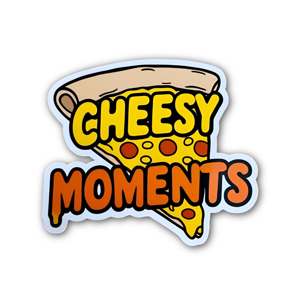 Cheesy Moments Sticker, Waterproof Vinyl Decal Sticker Indoor Or Outdoor 2 (Pieces) 3" and 5"