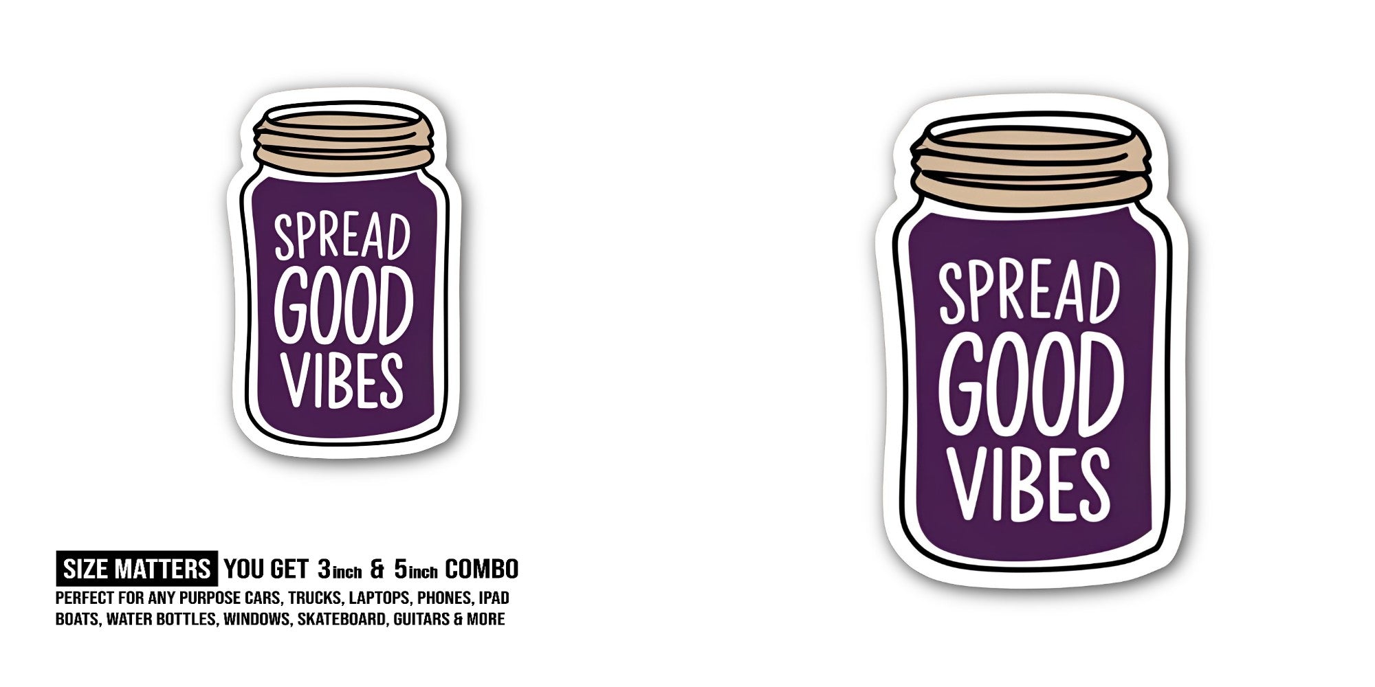 GOOD VIBES Sticker, Waterproof Vinyl Decal Sticker Indoor Or Outdoor 2 (Pieces) 3" and 5"