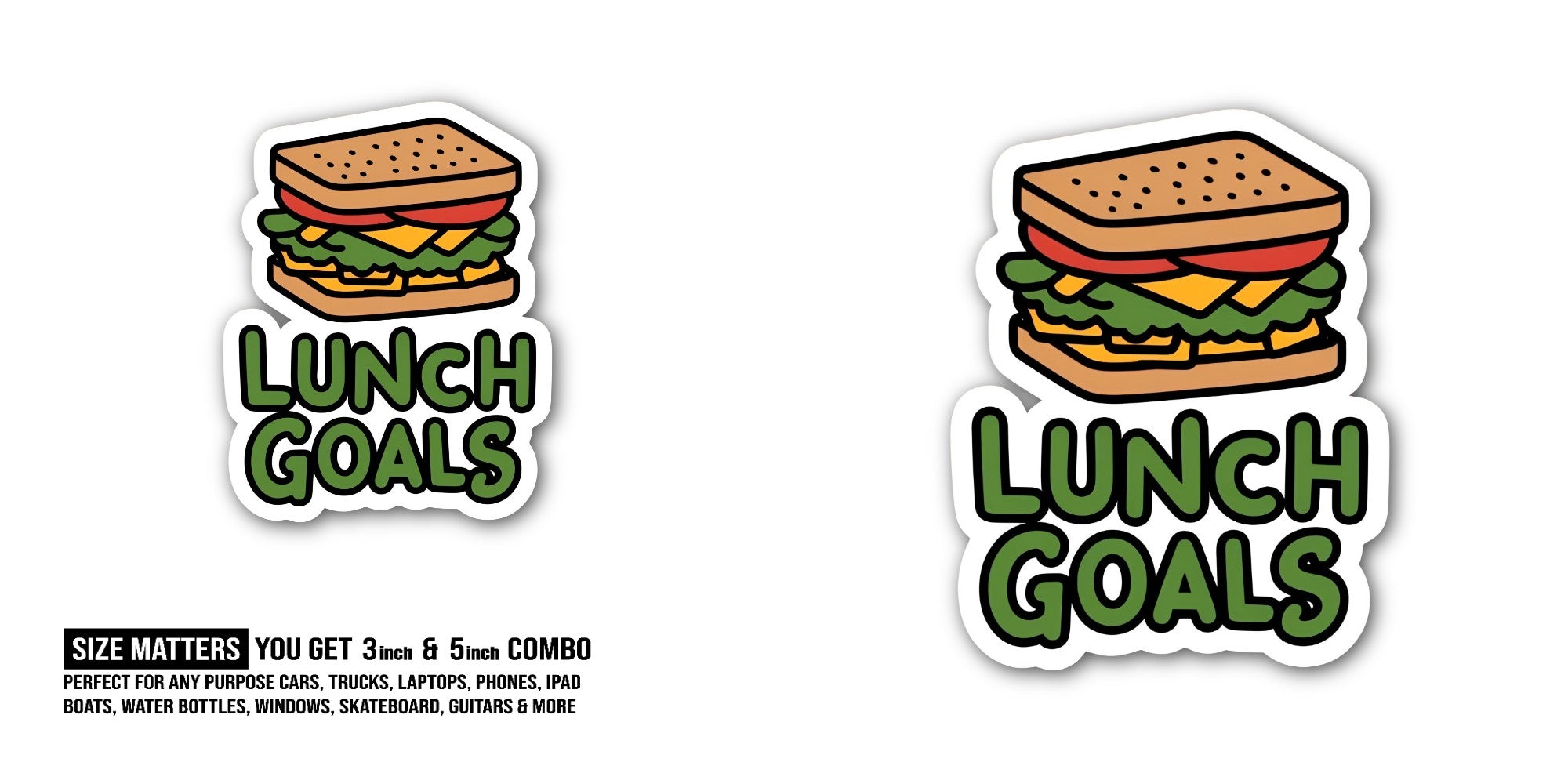LUNCH GOAL Sticker, Waterproof Vinyl Decal Sticker Indoor Or Outdoor 2 (Pieces) 3" and 5"