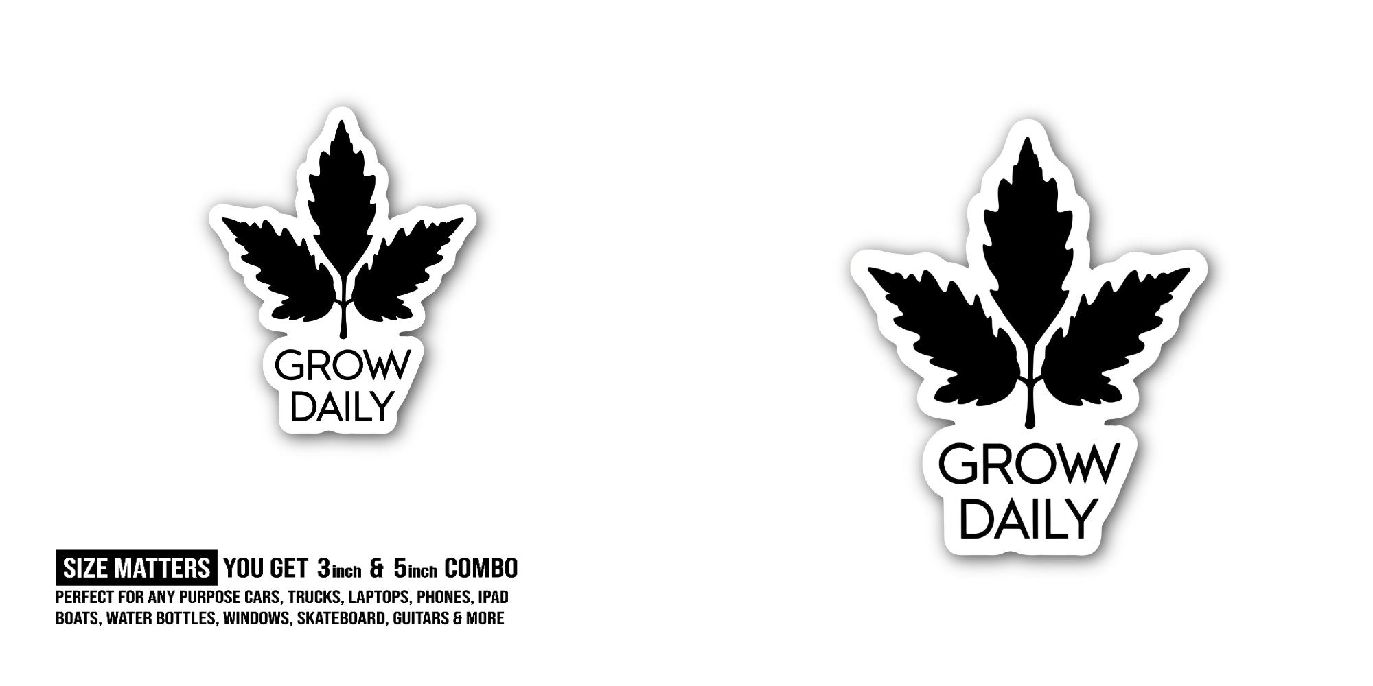 GROW DAILY Sticker, Waterproof Vinyl Decal Sticker Indoor Or Outdoor 2 (Pieces) 3" and 5"