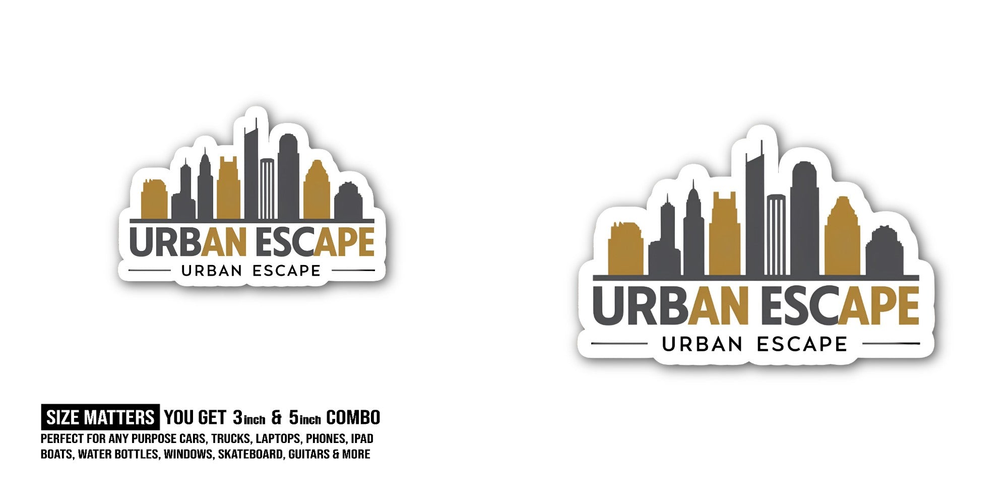 URBAN ESCAPE URBAN ESCAPE Sticker, Waterproof Vinyl Decal Sticker Indoor Or Outdoor 2 (Pieces) 3" and 5"