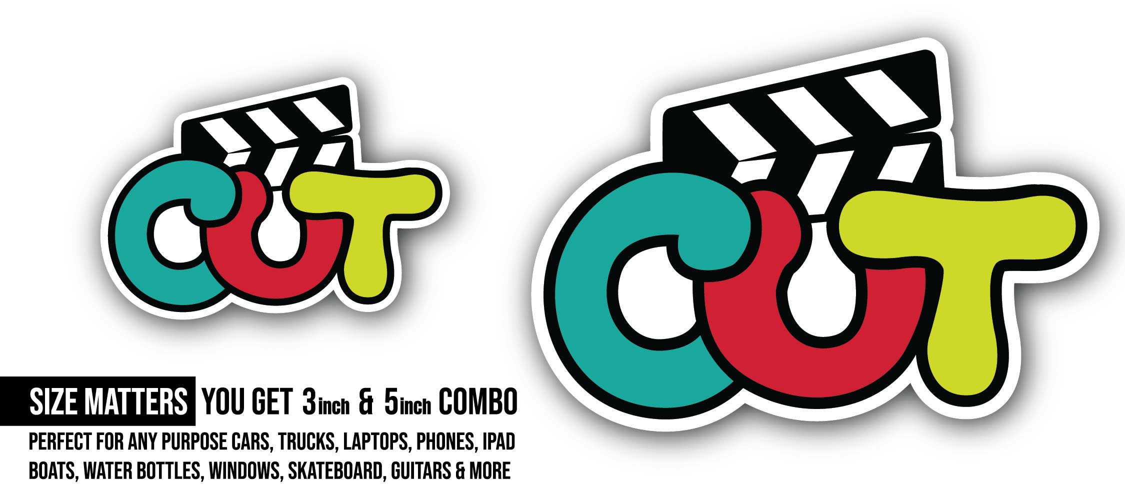 Cut Text Sticker, Waterproof Vinyl Decal Sticker Indoor Or Outdoor 2 (Pieces) 3" and 5"