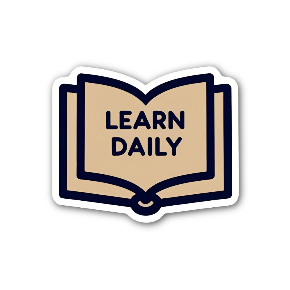 Learn Daily Sticker, Waterproof Vinyl Decal Sticker Indoor Or Outdoor 2 (Pieces) 3" and 5"