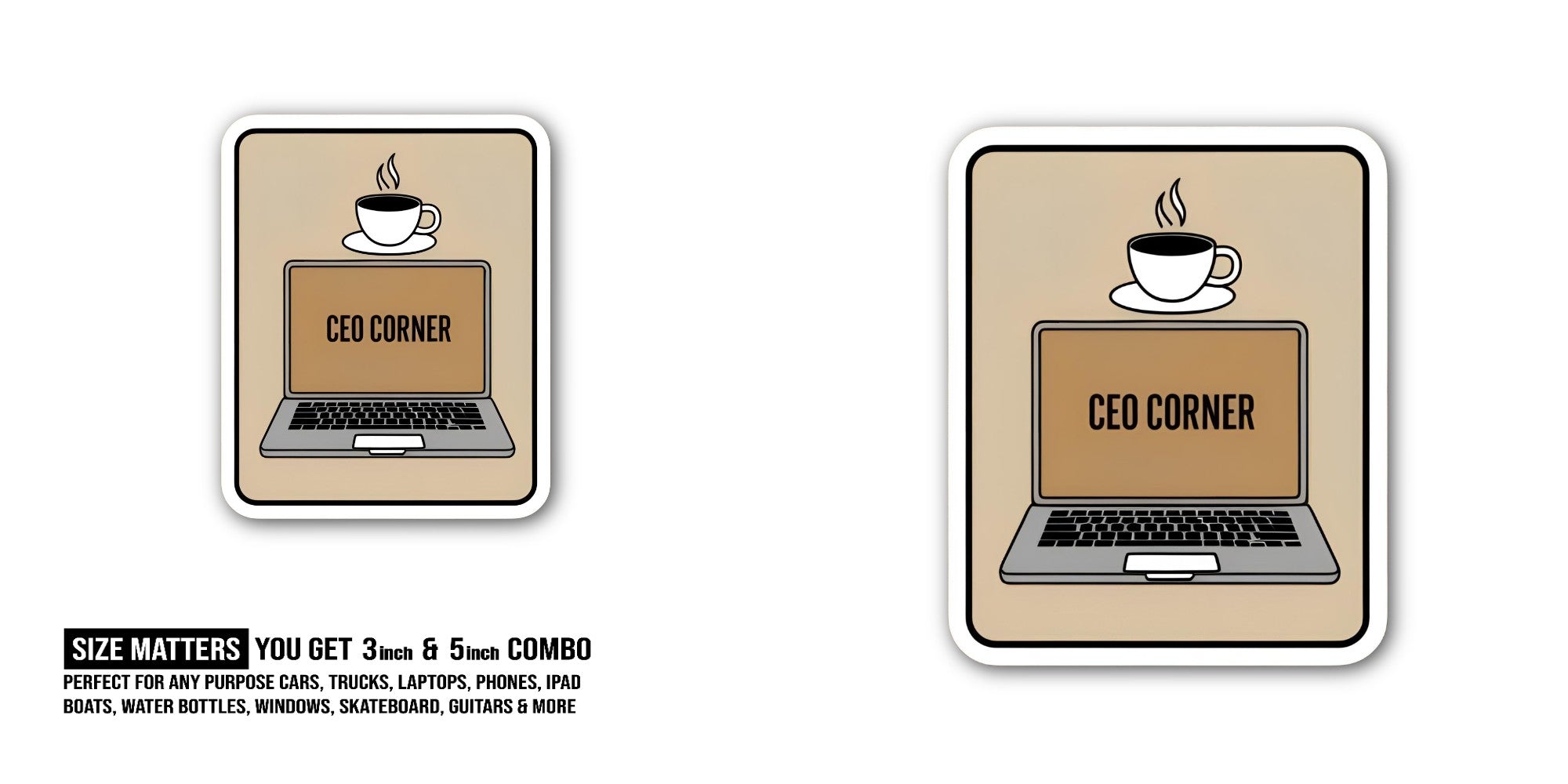 CEO CORNER Sticker, Waterproof Vinyl Decal Sticker Indoor Or Outdoor 2 (Pieces) 3" and 5"