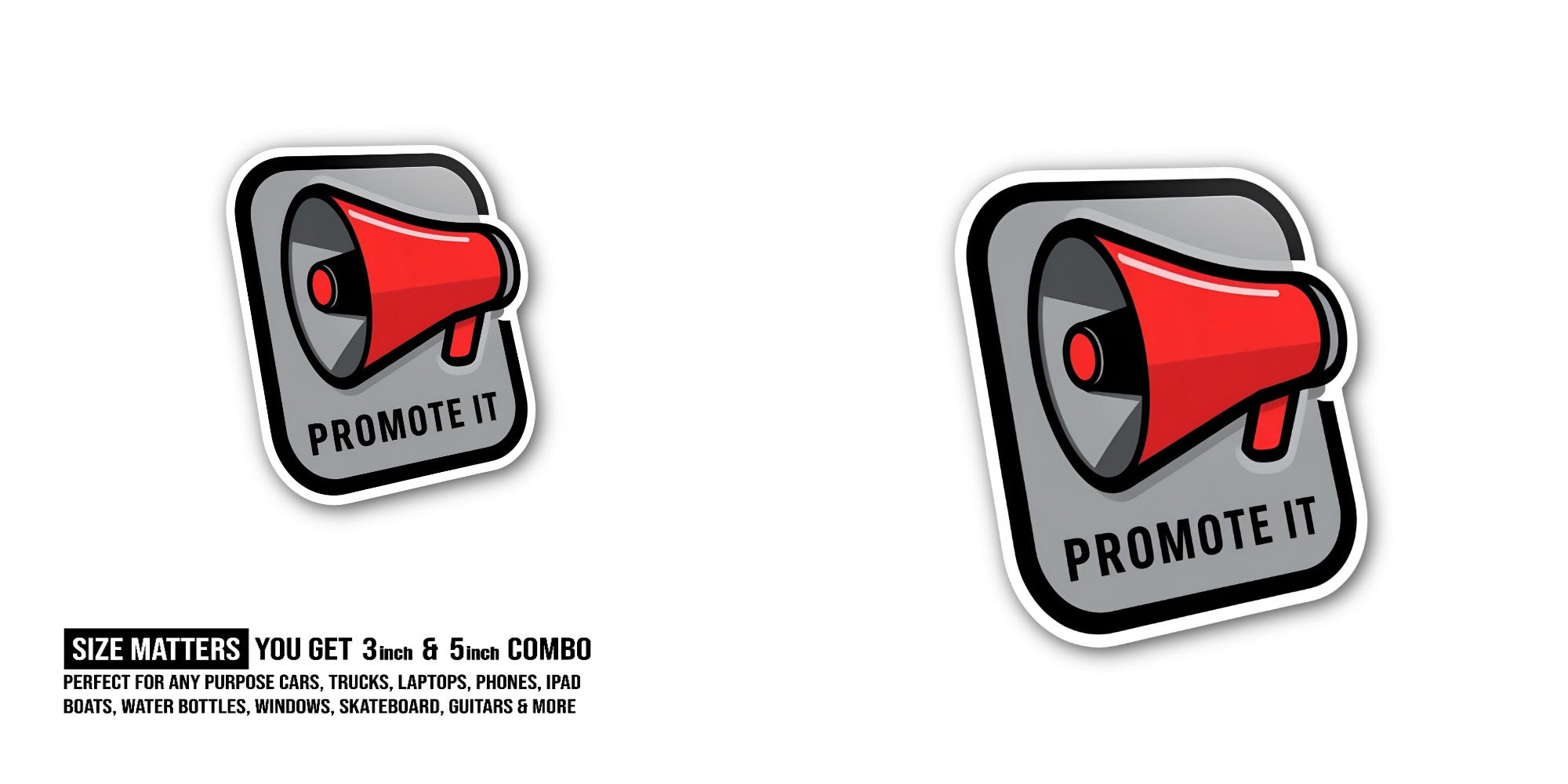 Promote it loudspeaker Sticker, Waterproof Vinyl Decal Sticker Indoor Or Outdoor 2 (Pieces) 3" and 5"