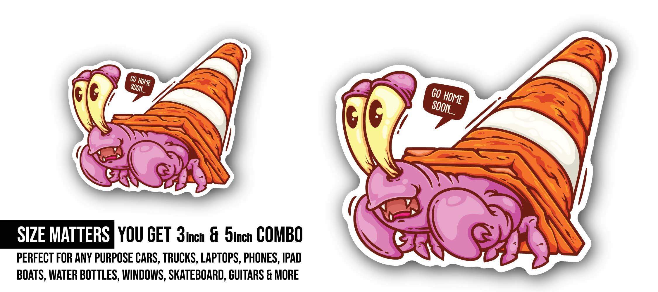 Crab New Home Sticker, Waterproof Vinyl Decal Sticker Indoor Or Outdoor 2 (Pieces) 3" and 5"