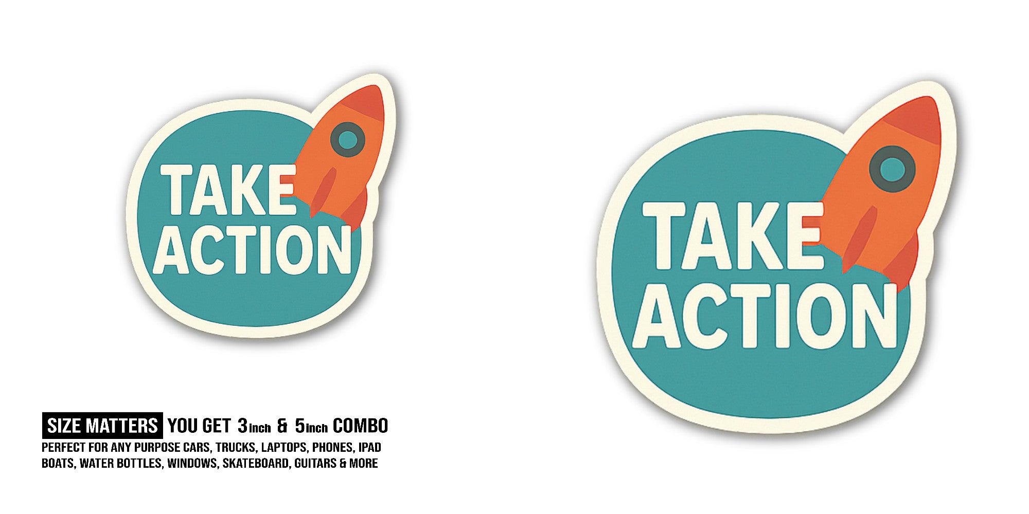 TAKE ACTION & GREEN COLOUR Sticker, Waterproof Vinyl Decal Sticker Indoor Or Outdoor 2 (Pieces) 3" and 5"