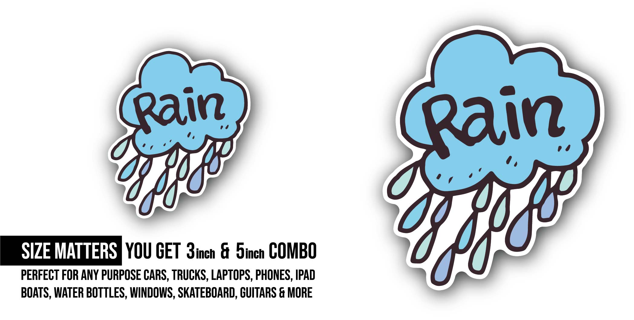 Rain Sticker, Waterproof Vinyl Decal Sticker Indoor Or Outdoor 2 (Pieces) 3" and 5"